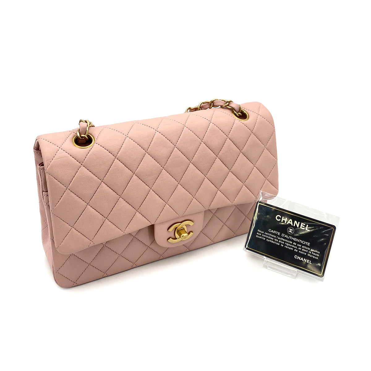 Chanel CHANEL VINTAGE CLASSIC FLAP MEDIUM CHAIN SHOULDER BAG PINK LAMB SKIN 90260131