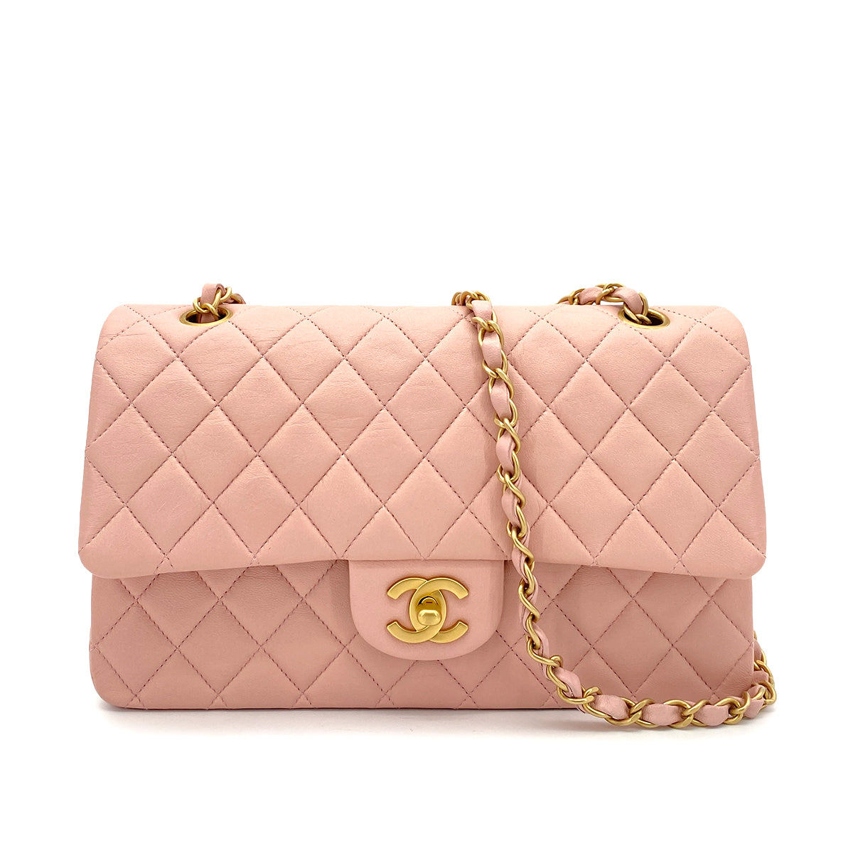 Chanel CHANEL VINTAGE CLASSIC FLAP MEDIUM CHAIN SHOULDER BAG PINK LAMB SKIN 90260131