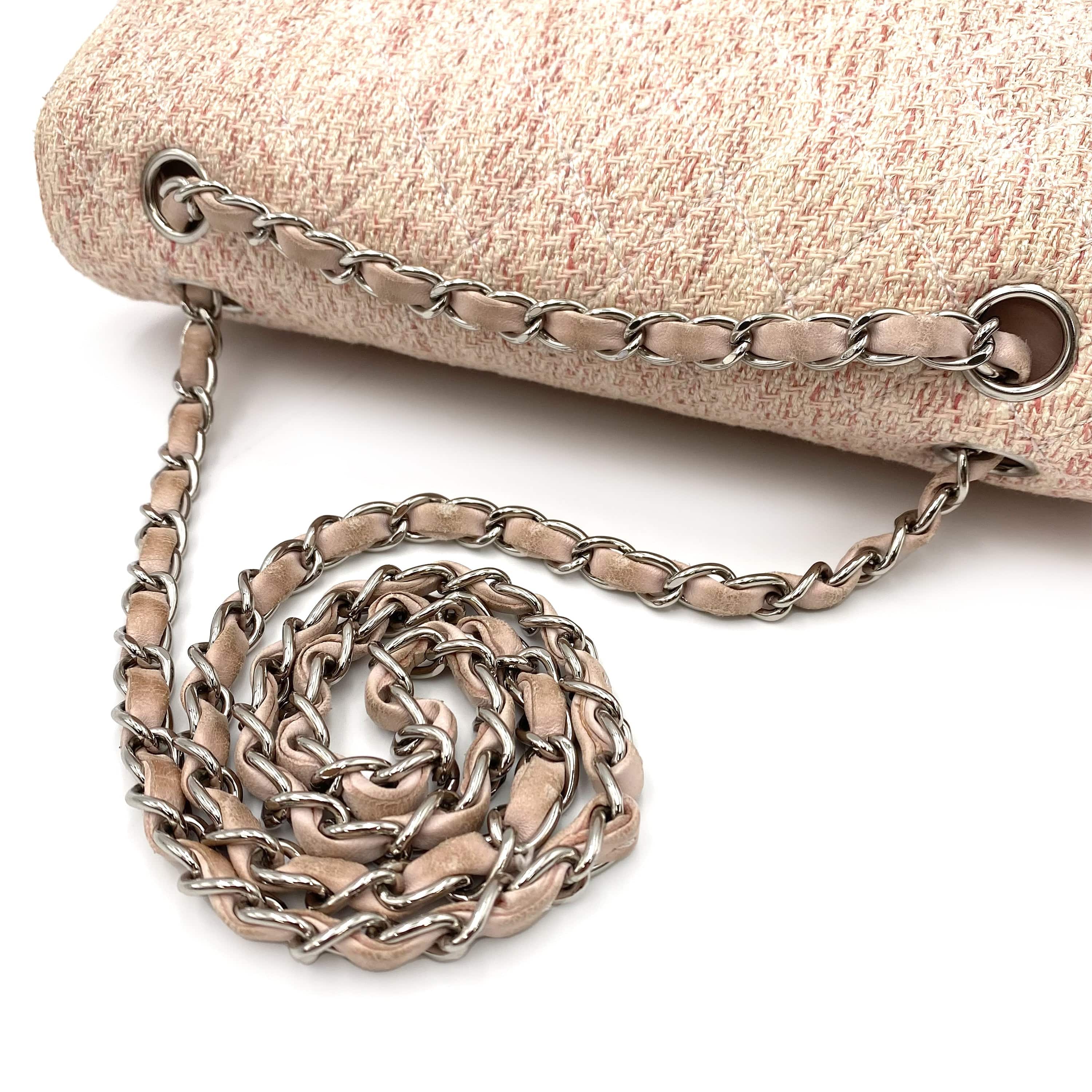 Chanel CHANEL VINTAGE CLASSIC FLAP MEDIUM CHAIN SHOULDER BAG PINK TWEED SHW 90235456