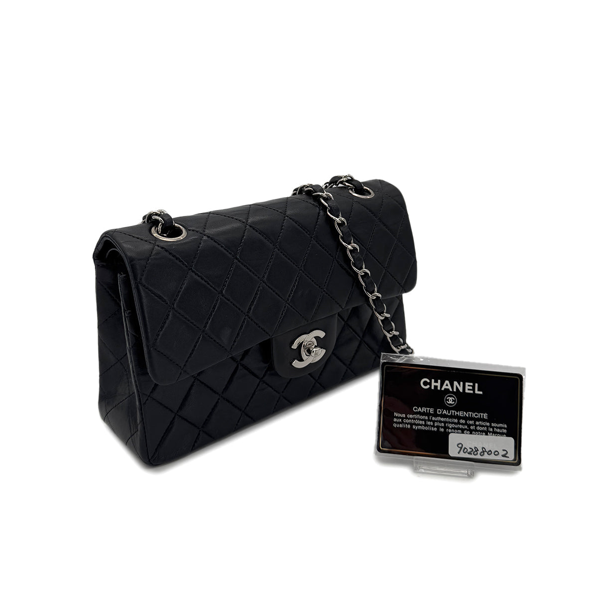 CHANEL CHANEL VINTAGE CLASSIC FLAP SMALL CHAIN SHOULDER BAG BLACK LAMB SKIN 90288002