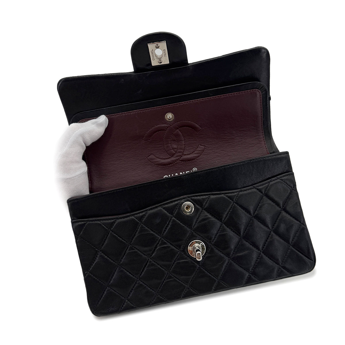 CHANEL CHANEL VINTAGE CLASSIC FLAP SMALL CHAIN SHOULDER BAG BLACK LAMB SKIN 90288002