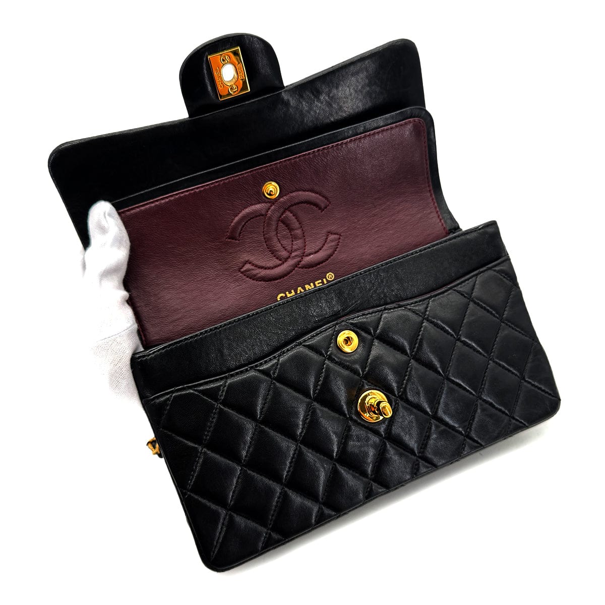 CHANEL CHANEL VINTAGE CLASSIC FLAP SMALL CHAIN SHOULDER BAG BLACK LAMB SKIN 90292741