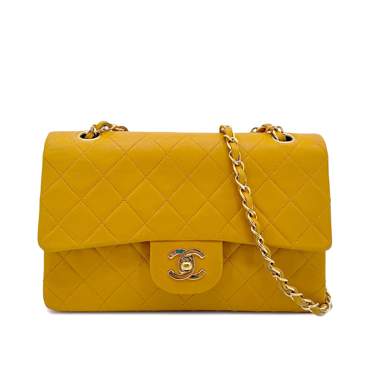 Chanel CHANEL VINTAGE CLASSIC FLAP SMALL CHAIN SHOULDER BAG CAMEL LAMB SKIN 90267456