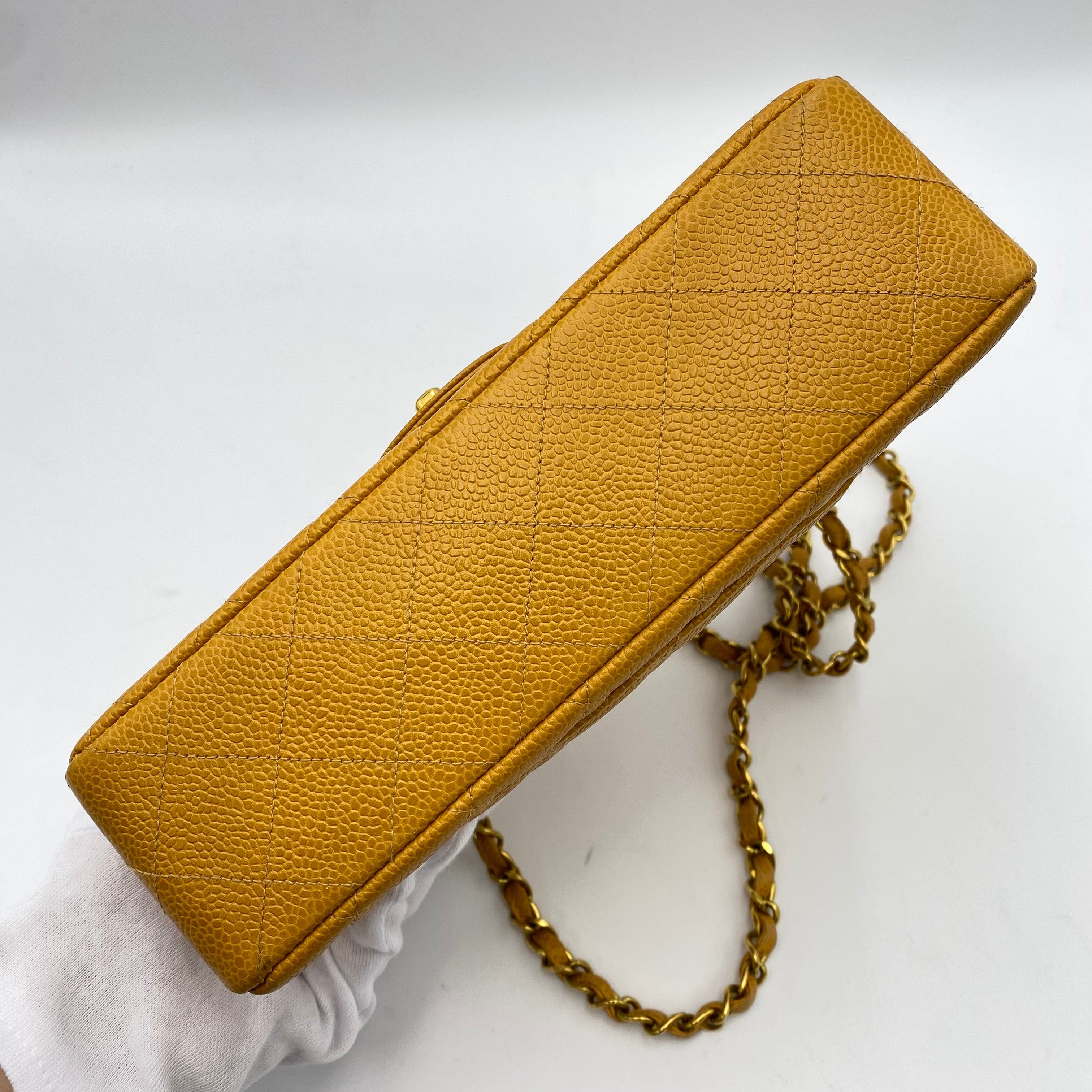 CHANEL CHANEL VINTAGE CLASSIC FLAP SMALL CHAIN SHOULDER BAG YELLOW CAVIAR SKIN 90223186