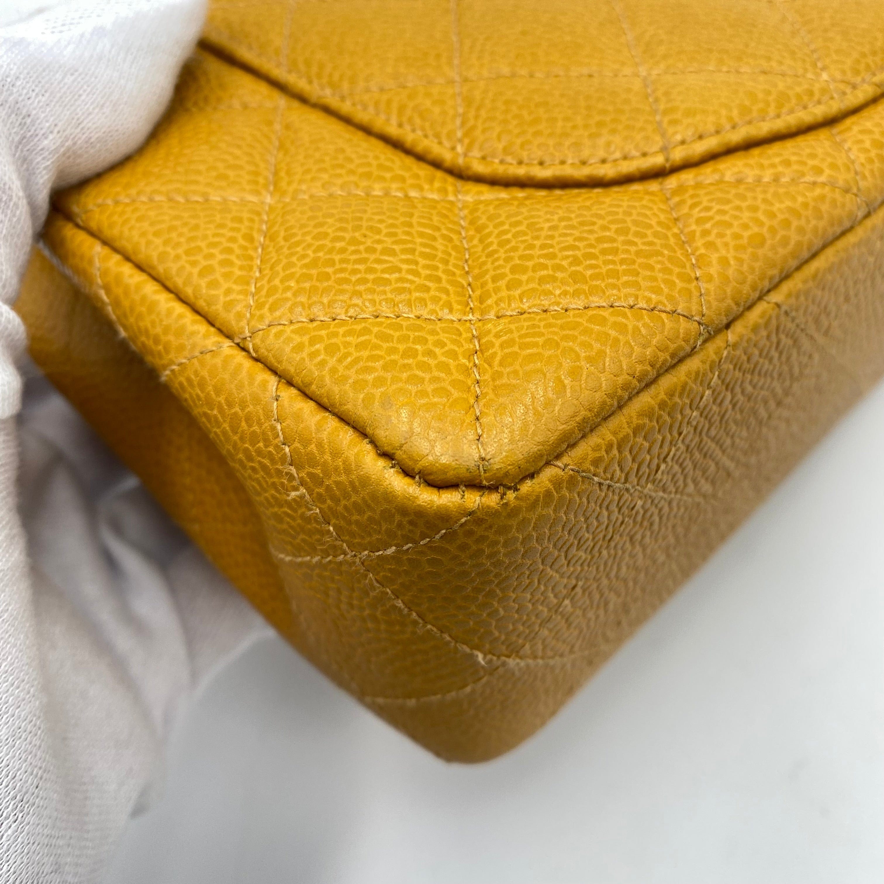 CHANEL CHANEL VINTAGE CLASSIC FLAP SMALL CHAIN SHOULDER BAG YELLOW CAVIAR SKIN 90223186