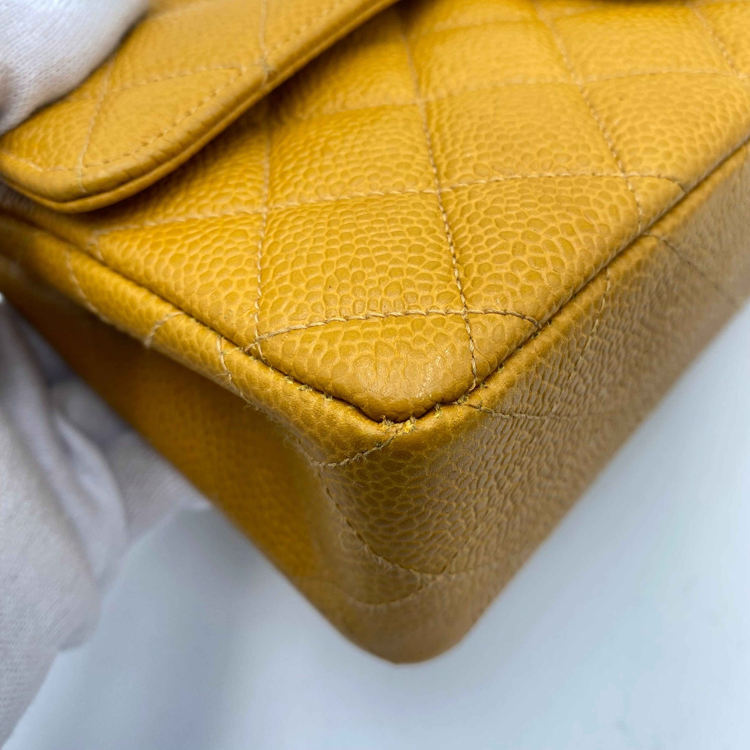 CHANEL CHANEL VINTAGE CLASSIC FLAP SMALL CHAIN SHOULDER BAG YELLOW CAVIAR SKIN 90223186