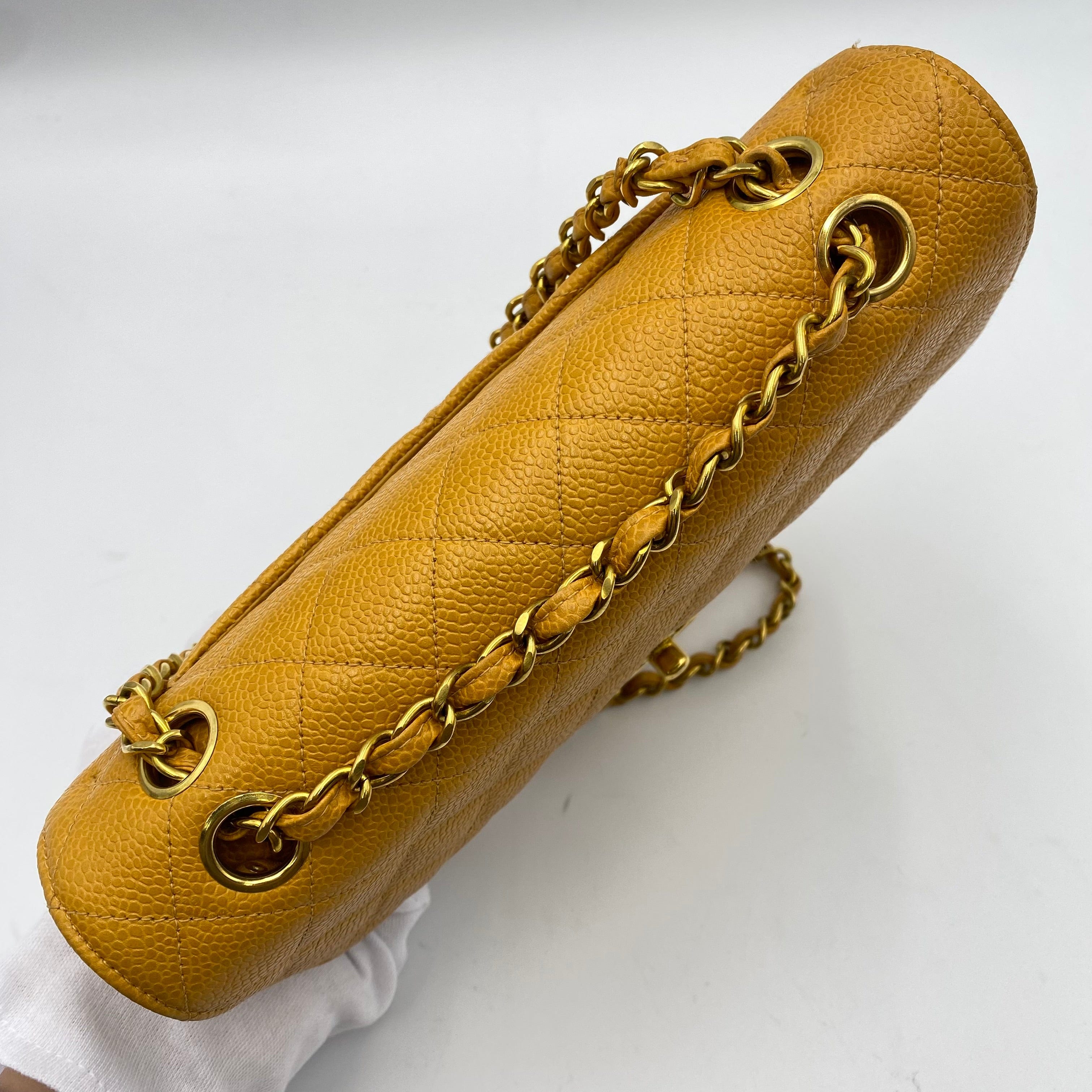 CHANEL CHANEL VINTAGE CLASSIC FLAP SMALL CHAIN SHOULDER BAG YELLOW CAVIAR SKIN 90223186