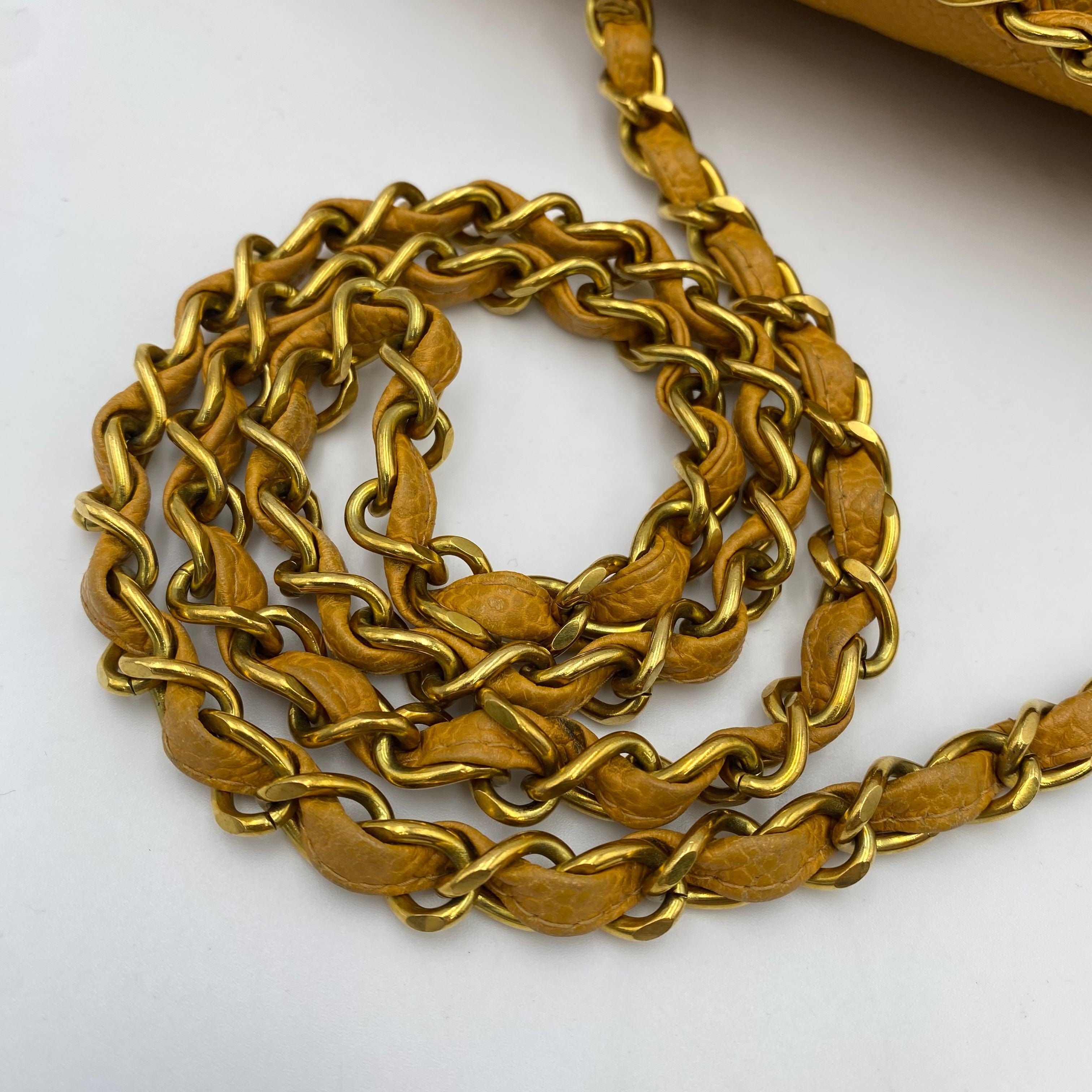 CHANEL CHANEL VINTAGE CLASSIC FLAP SMALL CHAIN SHOULDER BAG YELLOW CAVIAR SKIN 90223186