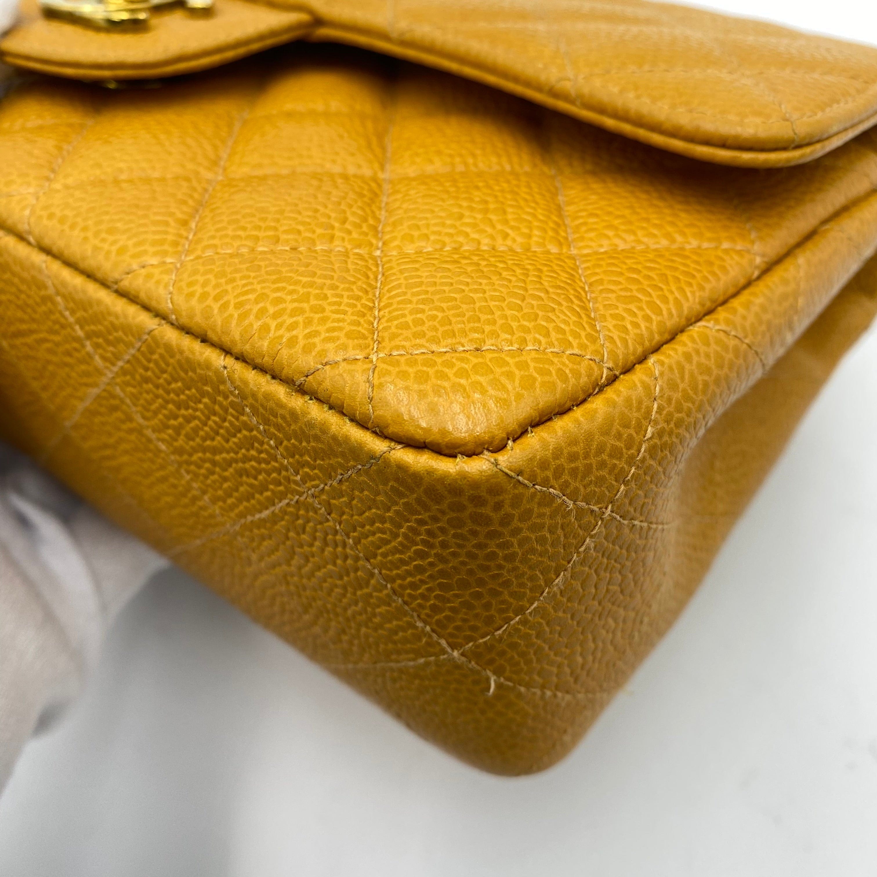 CHANEL CHANEL VINTAGE CLASSIC FLAP SMALL CHAIN SHOULDER BAG YELLOW CAVIAR SKIN 90223186