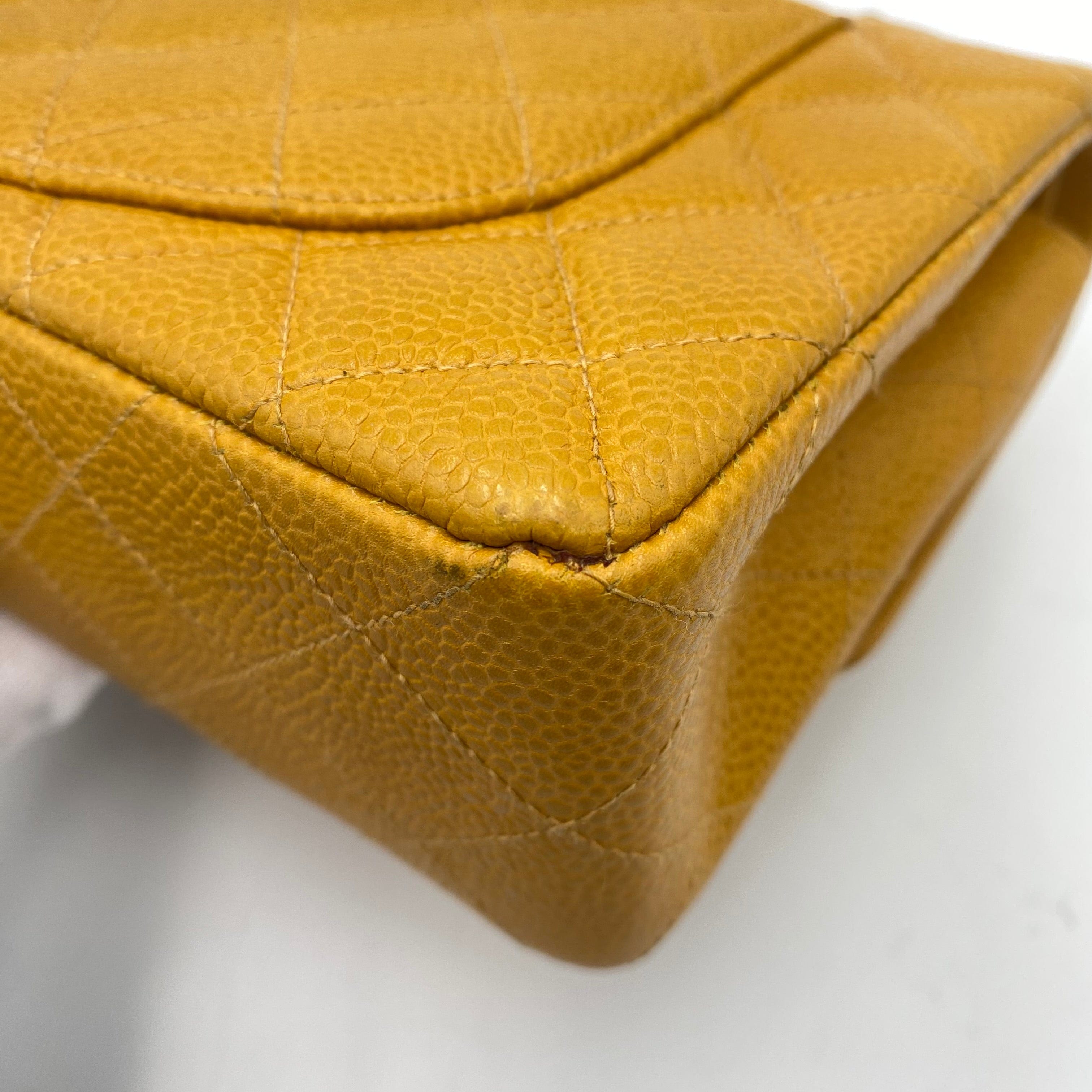 CHANEL CHANEL VINTAGE CLASSIC FLAP SMALL CHAIN SHOULDER BAG YELLOW CAVIAR SKIN 90223186