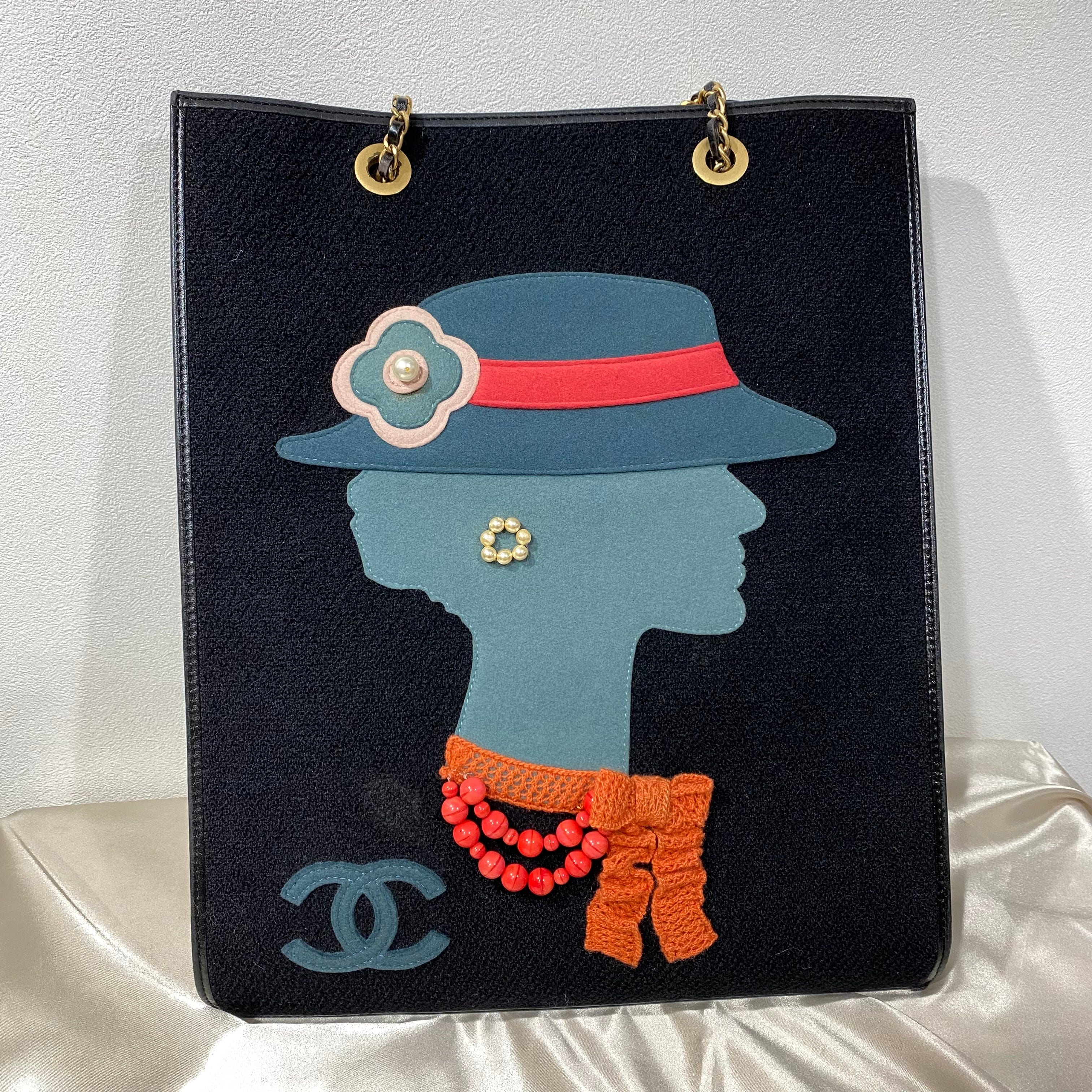 Chanel CHANEL VINTAGE COCO MOTIF MADEMOISELLE CHAIN TOTE BAG BLACK CANVAS LEATHER 90195778