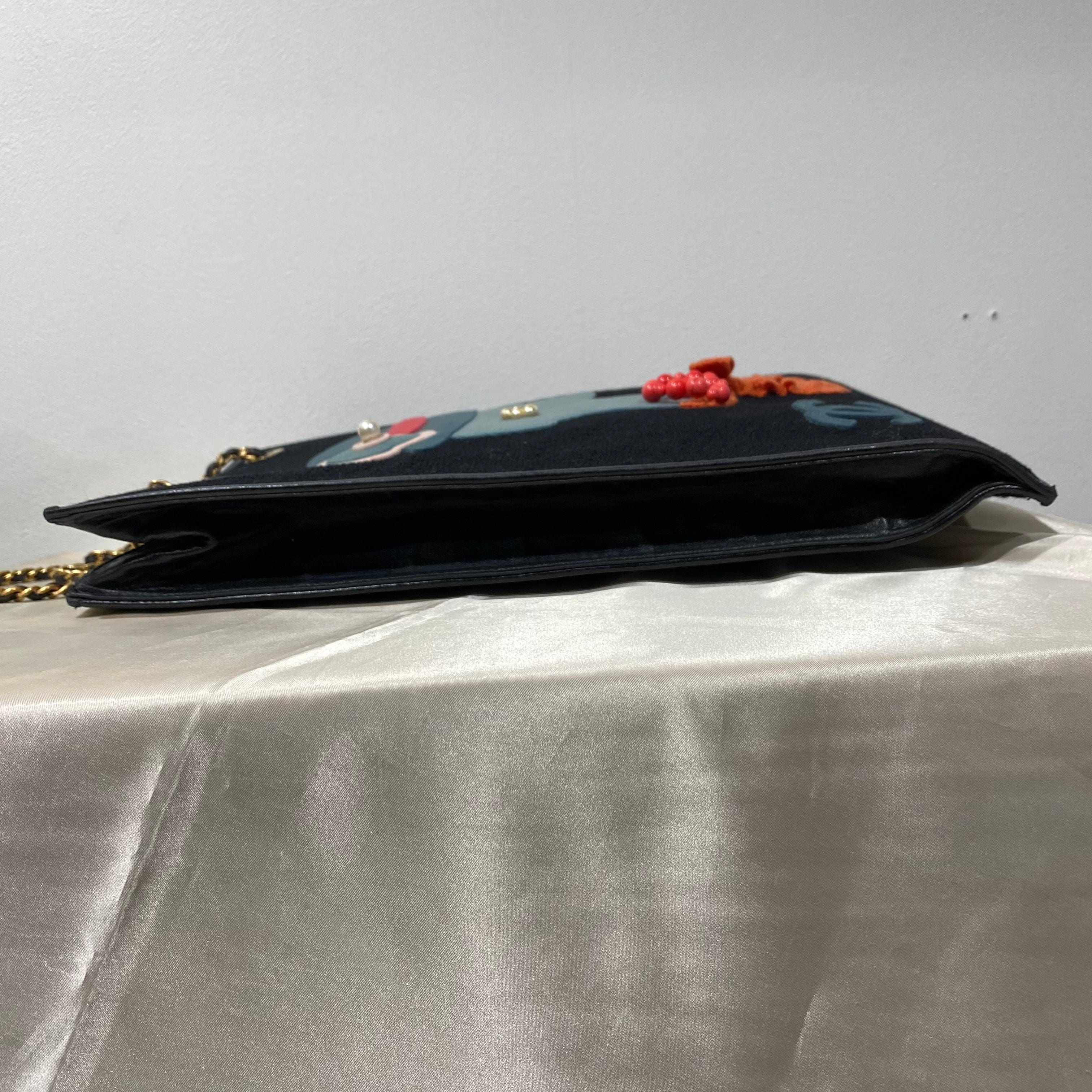 Chanel CHANEL VINTAGE COCO MOTIF MADEMOISELLE CHAIN TOTE BAG BLACK CANVAS LEATHER 90195778