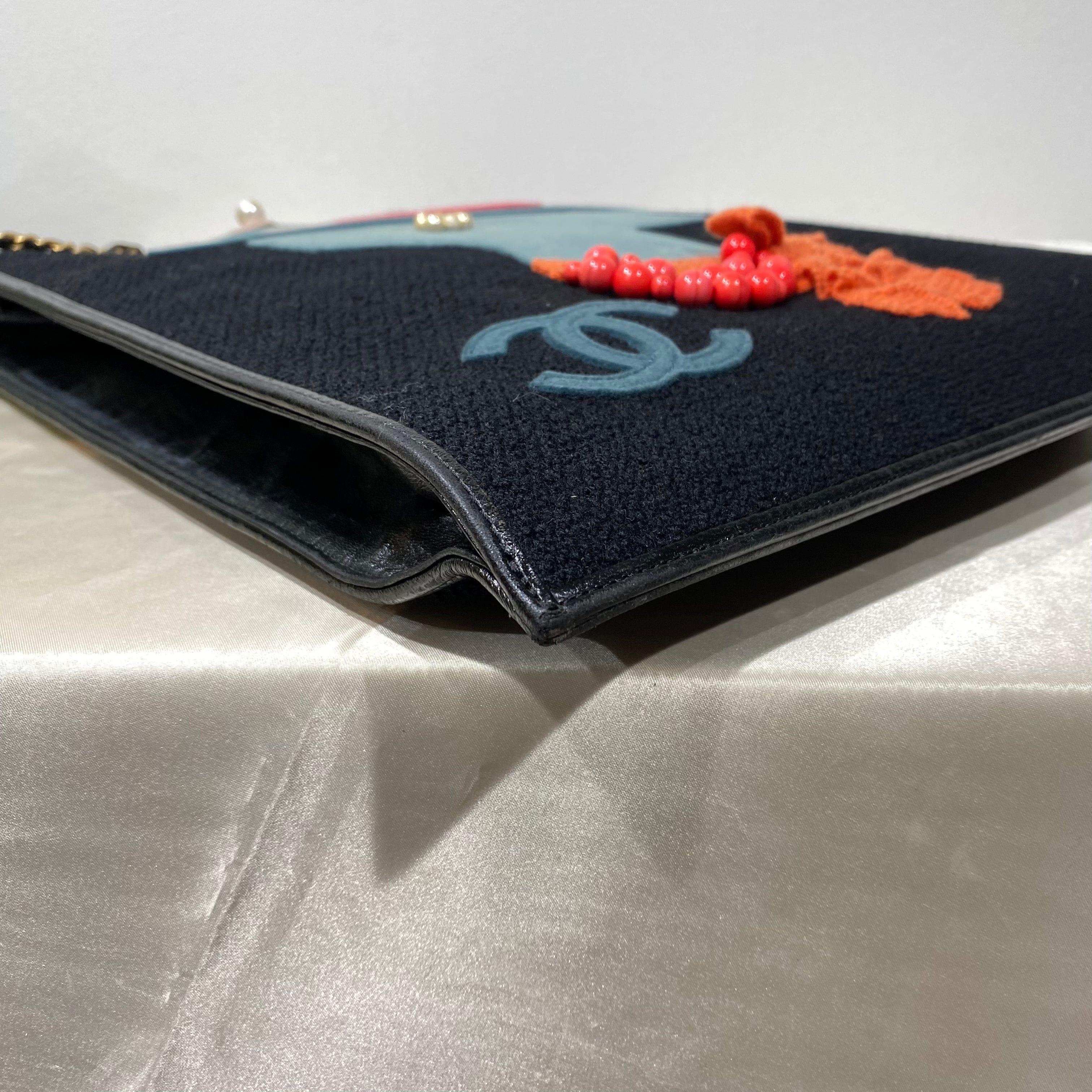 Chanel CHANEL VINTAGE COCO MOTIF MADEMOISELLE CHAIN TOTE BAG BLACK CANVAS LEATHER 90195778