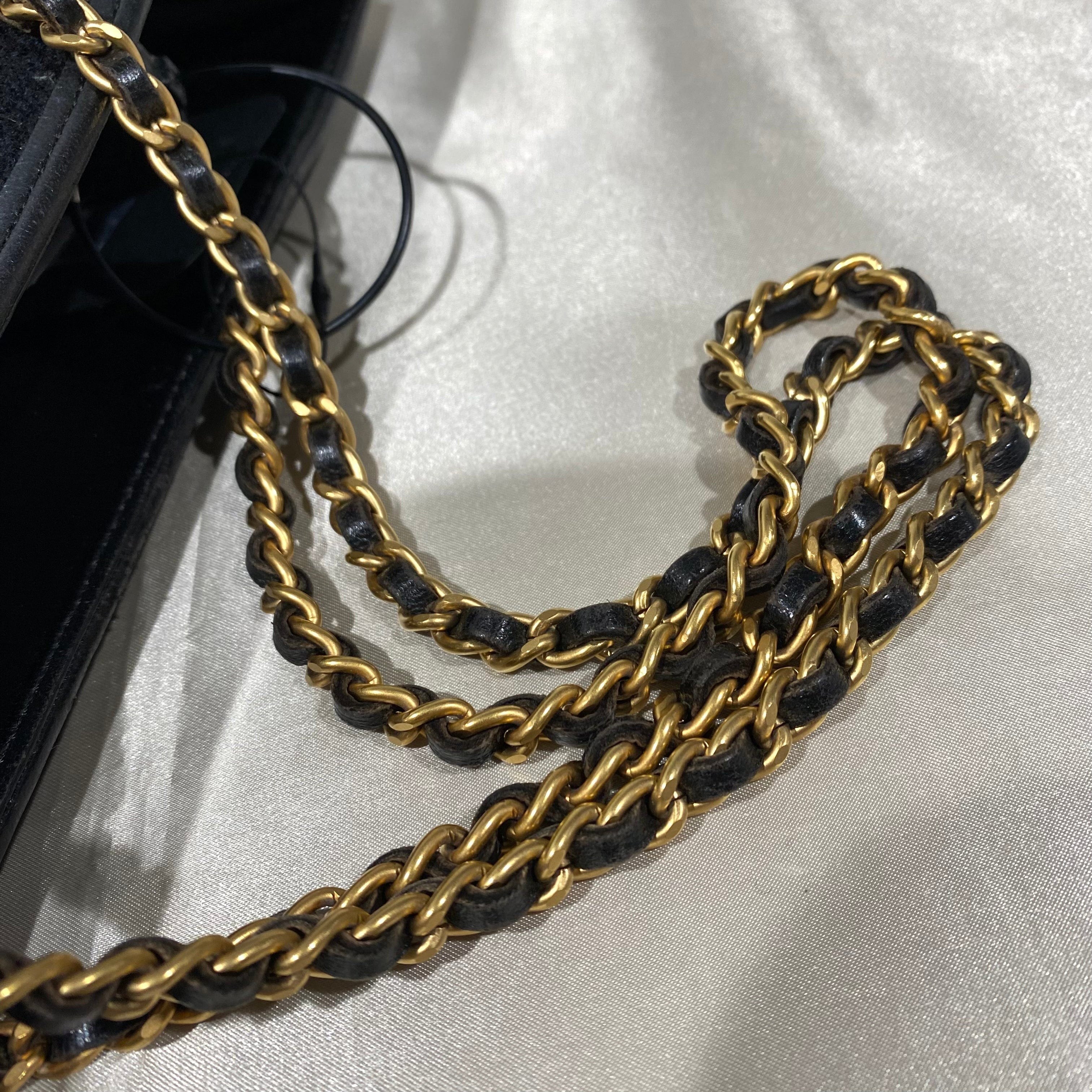 Chanel CHANEL VINTAGE COCO MOTIF MADEMOISELLE CHAIN TOTE BAG BLACK CANVAS LEATHER 90195778