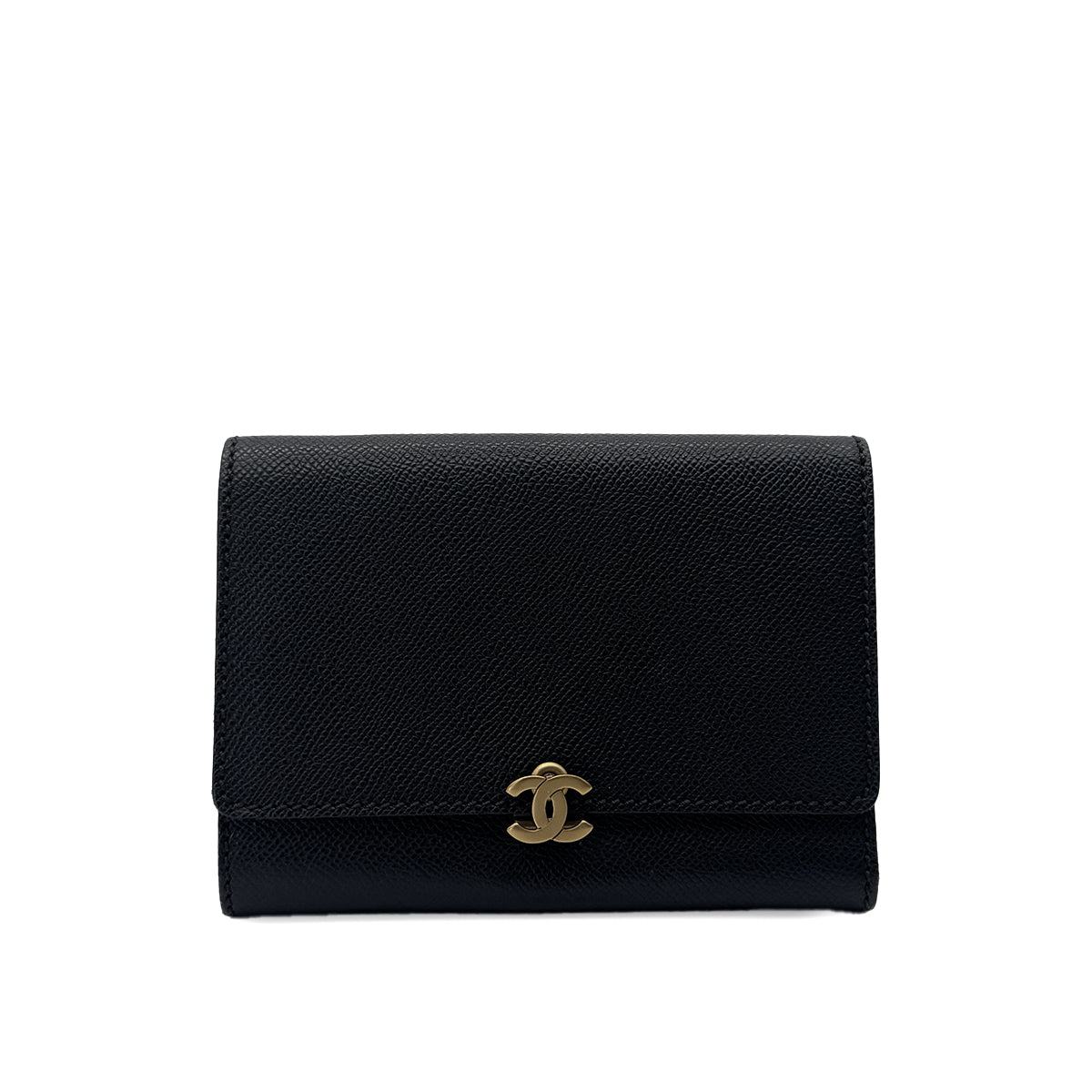 CHANEL CHANEL VINTAGE COCOMARK TRIFOLD WALLET BLACK CAVIAR SKIN 90291903