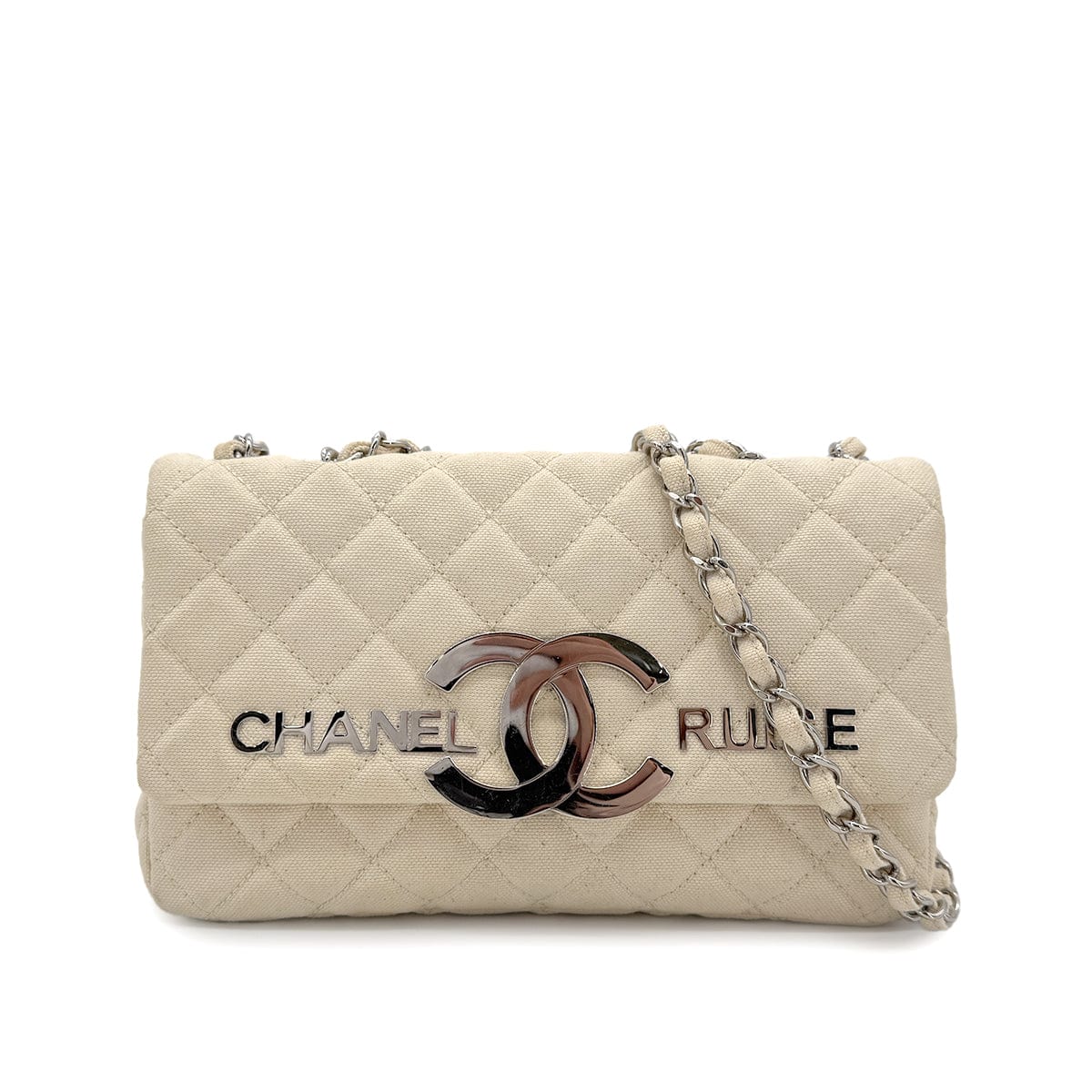 Chanel CHANEL VINTAGE CRUISELINE CHAIN SHOULDER BAG BEIGE CANVAS 90267380