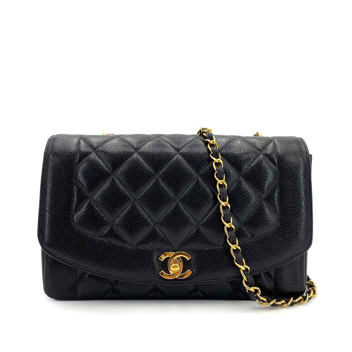 CHANEL CHANEL VINTAGE DIANA MEDIUM CHAIN SHOULDER BAG BLACK LAMB SKIN 90245042