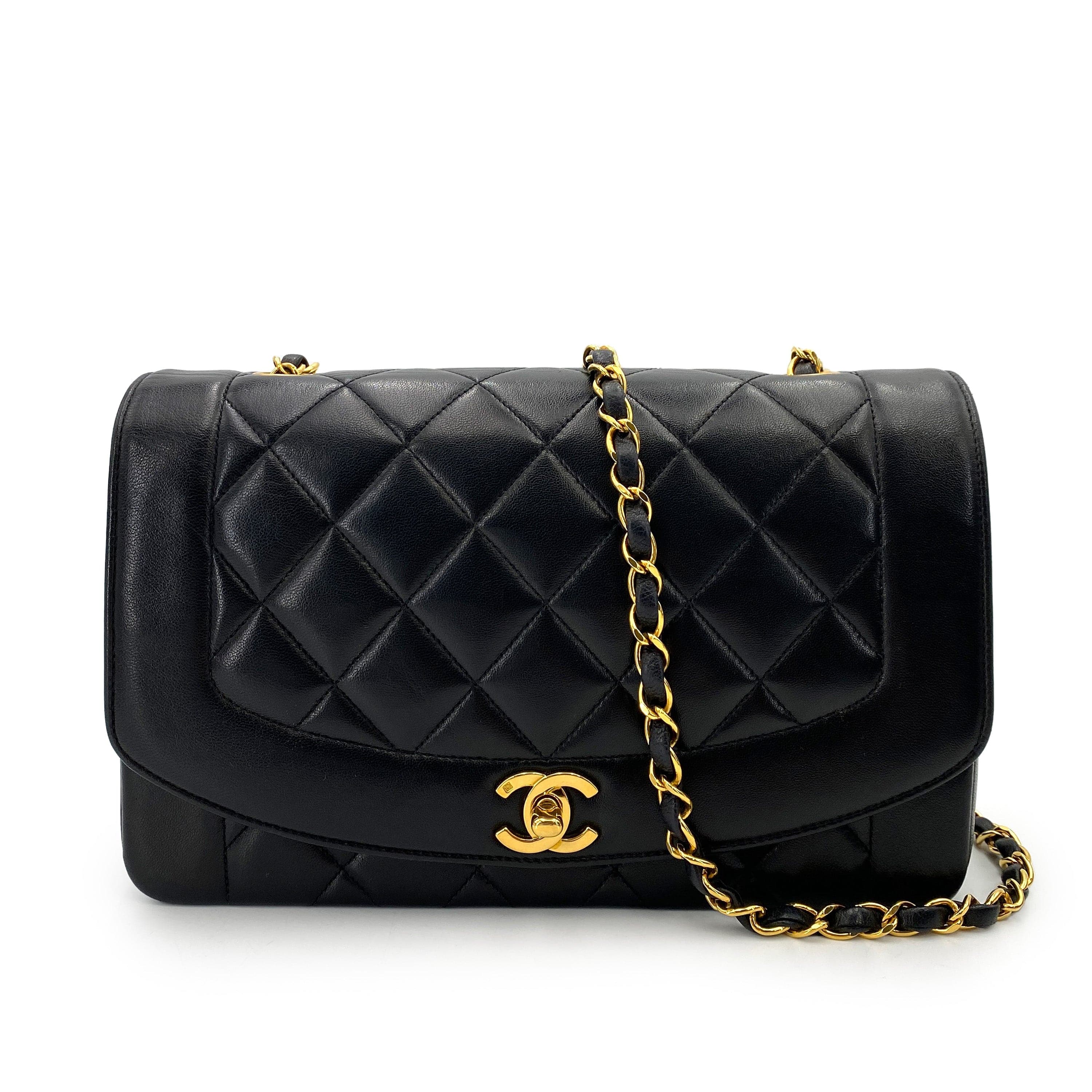 CHANEL CHANEL VINTAGE DIANA MEDIUM CHAIN SHOULDER BAG BLACK LAMB SKIN 90247296