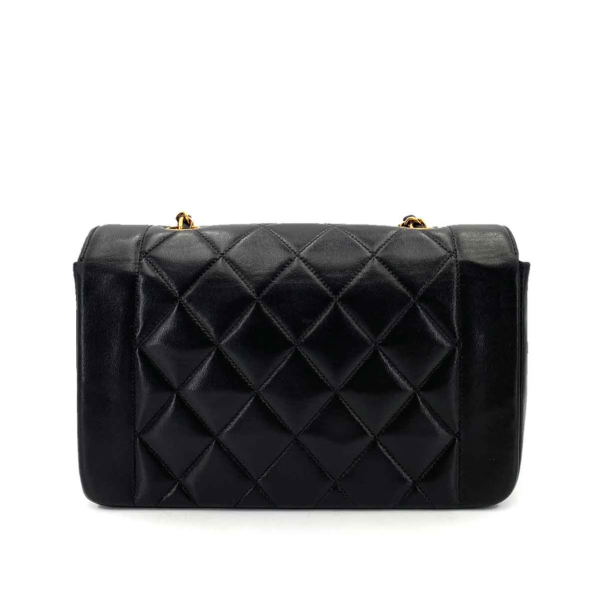 CHANEL CHANEL VINTAGE DIANA SMALL CHAIN SHOULDER BAG BLACK LAMB SKIN 90245045