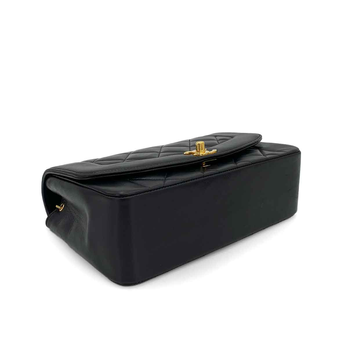 CHANEL CHANEL VINTAGE DIANA SMALL CHAIN SHOULDER BAG BLACK LAMB SKIN 90245045