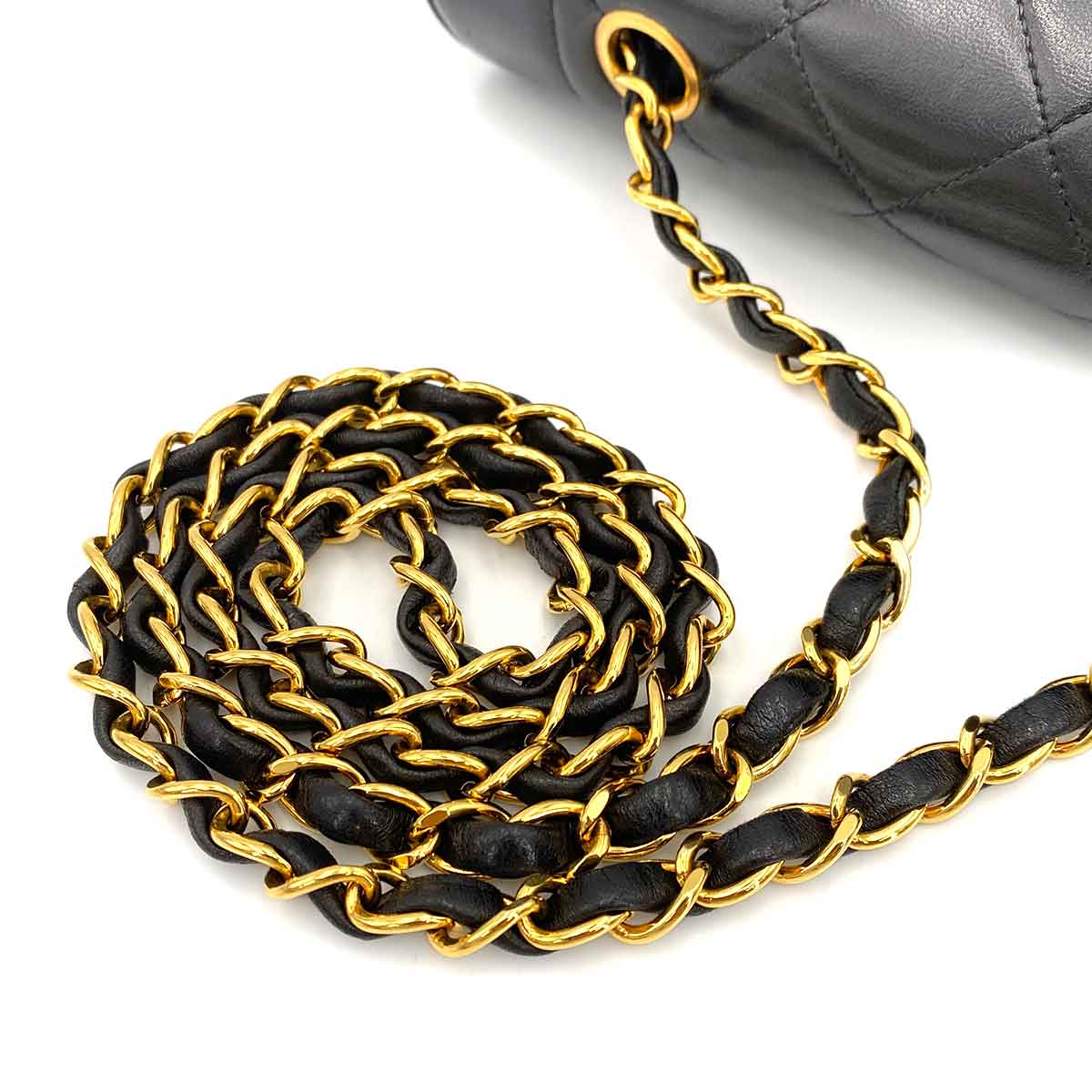 CHANEL CHANEL VINTAGE DIANA SMALL CHAIN SHOULDER BAG BLACK LAMB SKIN 90245045