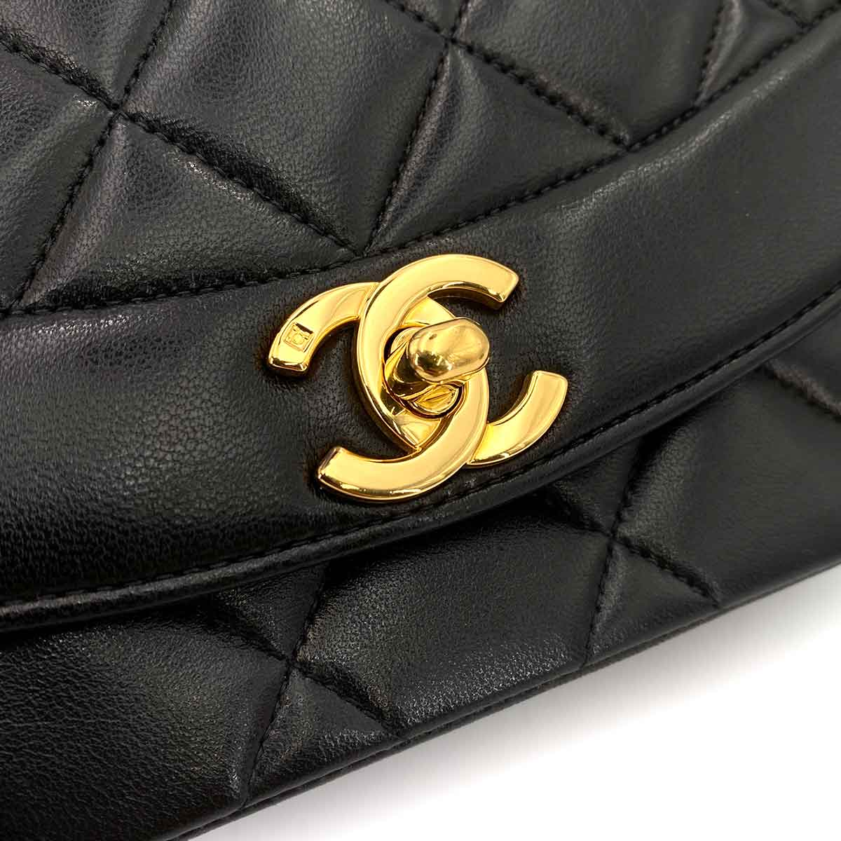 CHANEL CHANEL VINTAGE DIANA SMALL CHAIN SHOULDER BAG BLACK LAMB SKIN 90245045