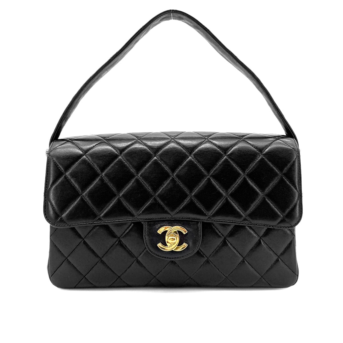 Chanel CHANEL VINTAGE DOUBLE FACE SHOULDER BAG BLACK LAMB SKIN 90267394