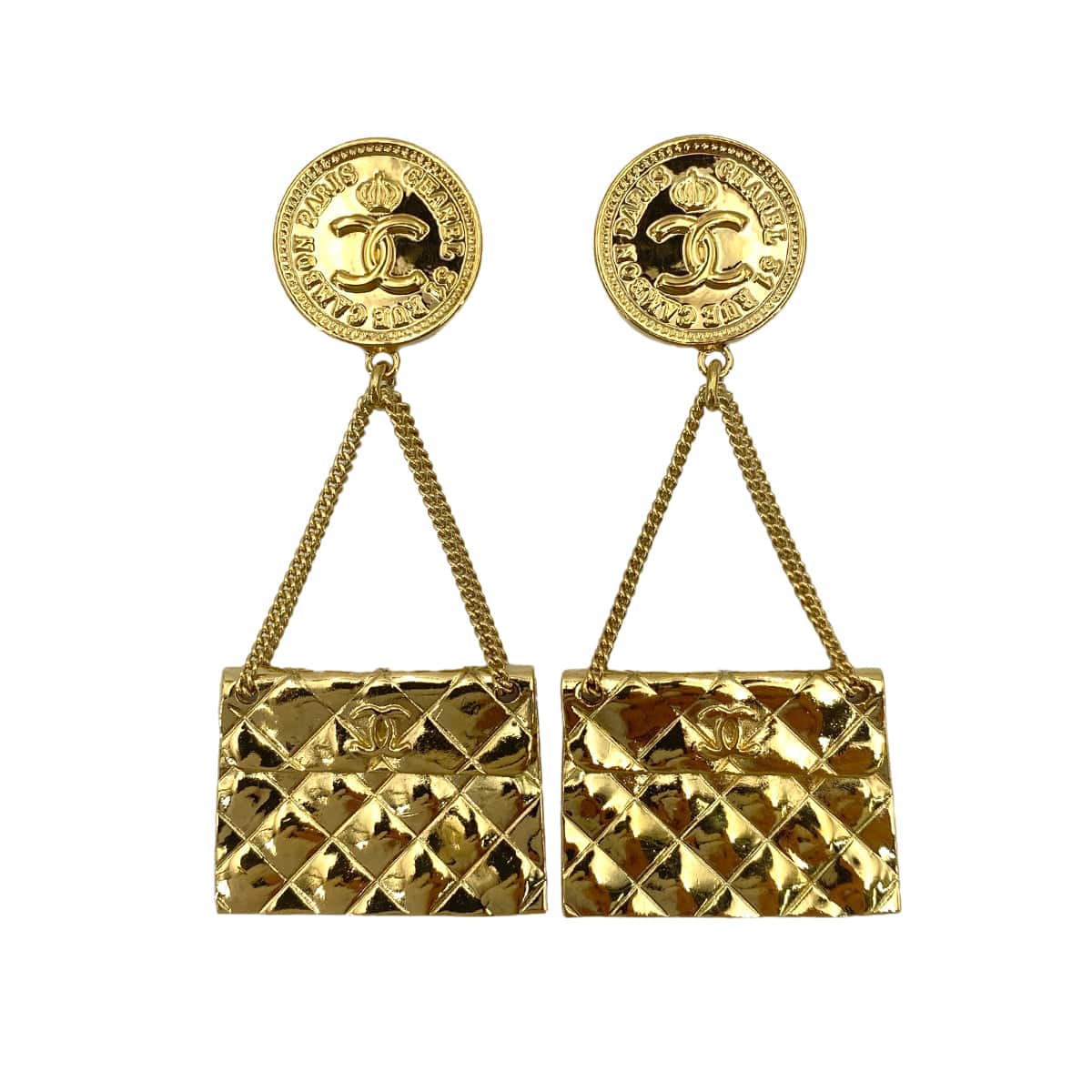 CHANEL CHANEL VINTAGE EARRINGS COCOMARK MATELASSE BAG MOTIF ACCESSORY 95P 90246610