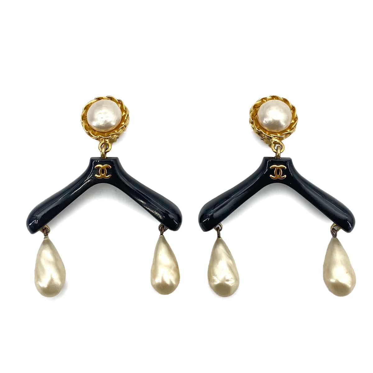 CHANEL CHANEL VINTAGE EARRINGS HANGER MOTIF COCO MARK FAKE PEARL ACCESSORY 90260460