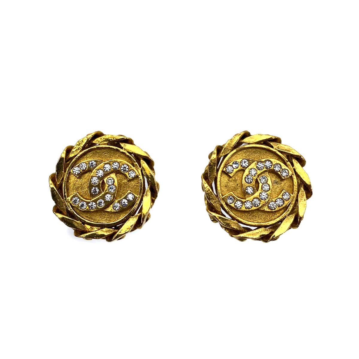 CHANEL CHANEL VINTAGE EARRINGS ROUND COCOMARK RHINESTONE ACCESSORY 23 90261360