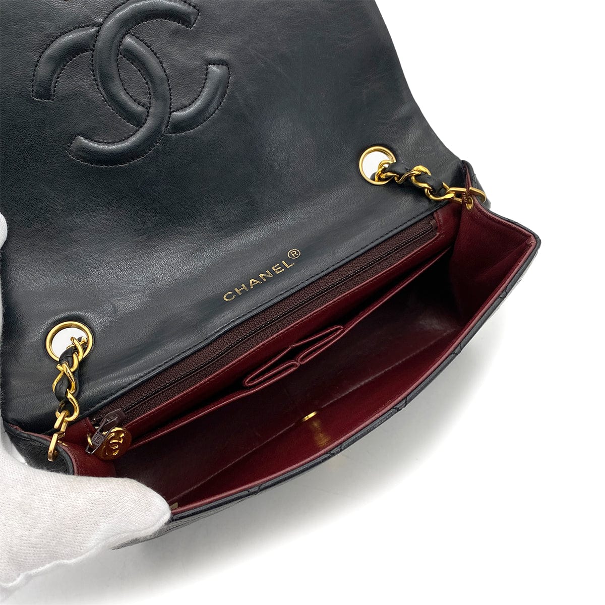 Chanel CHANEL VINTAGE FULL FLAP CHAIN SHOULDER BAG BLACK LAMB SKIN 90256453