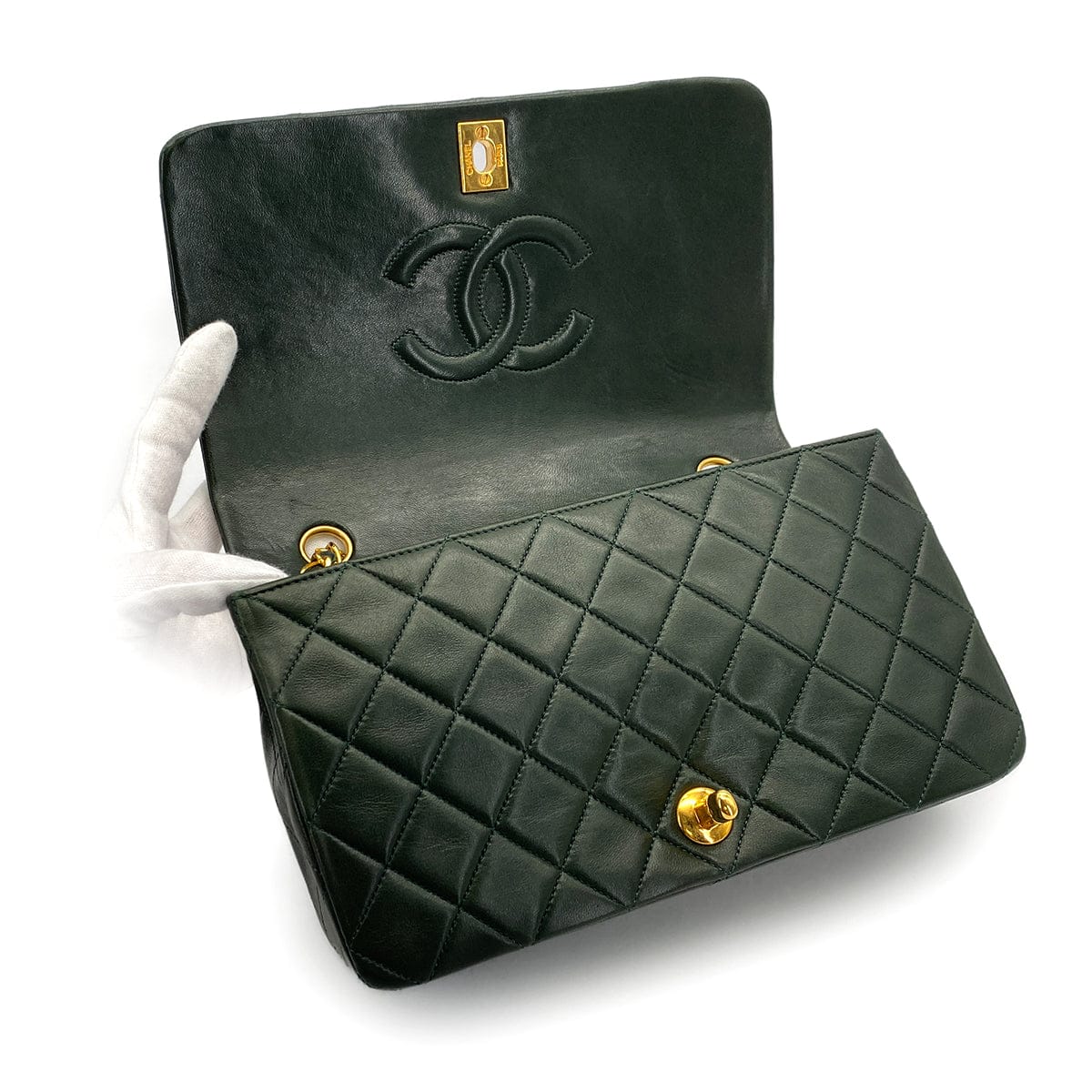 CHANEL CHANEL VINTAGE FULL FLAP CHAIN SHOULDER BAG KHAKI LAMB SKIN 90309177