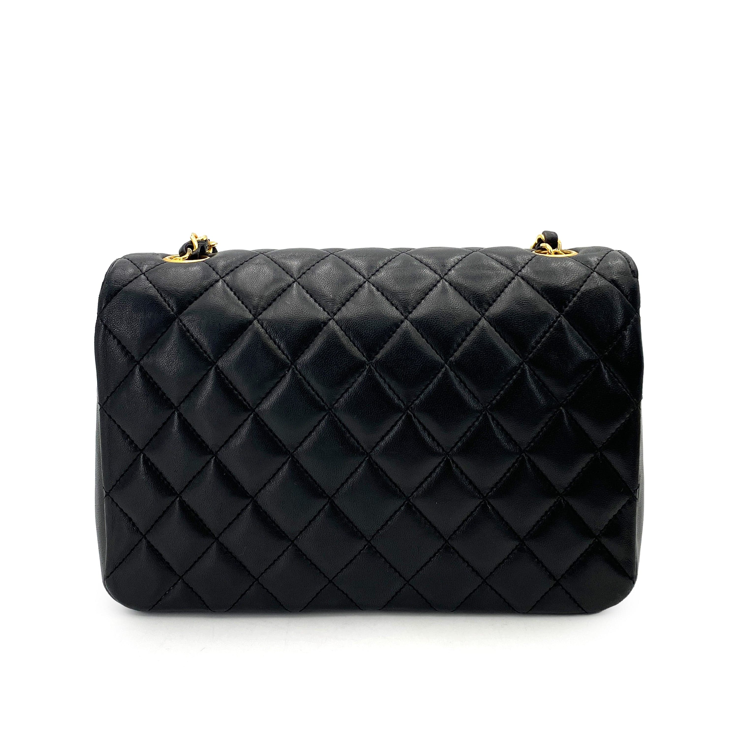 Chanel CHANEL VINTAGE HALF MOON CHAIN SHOULDER BAG BLACK LAMB SKIN 90247132