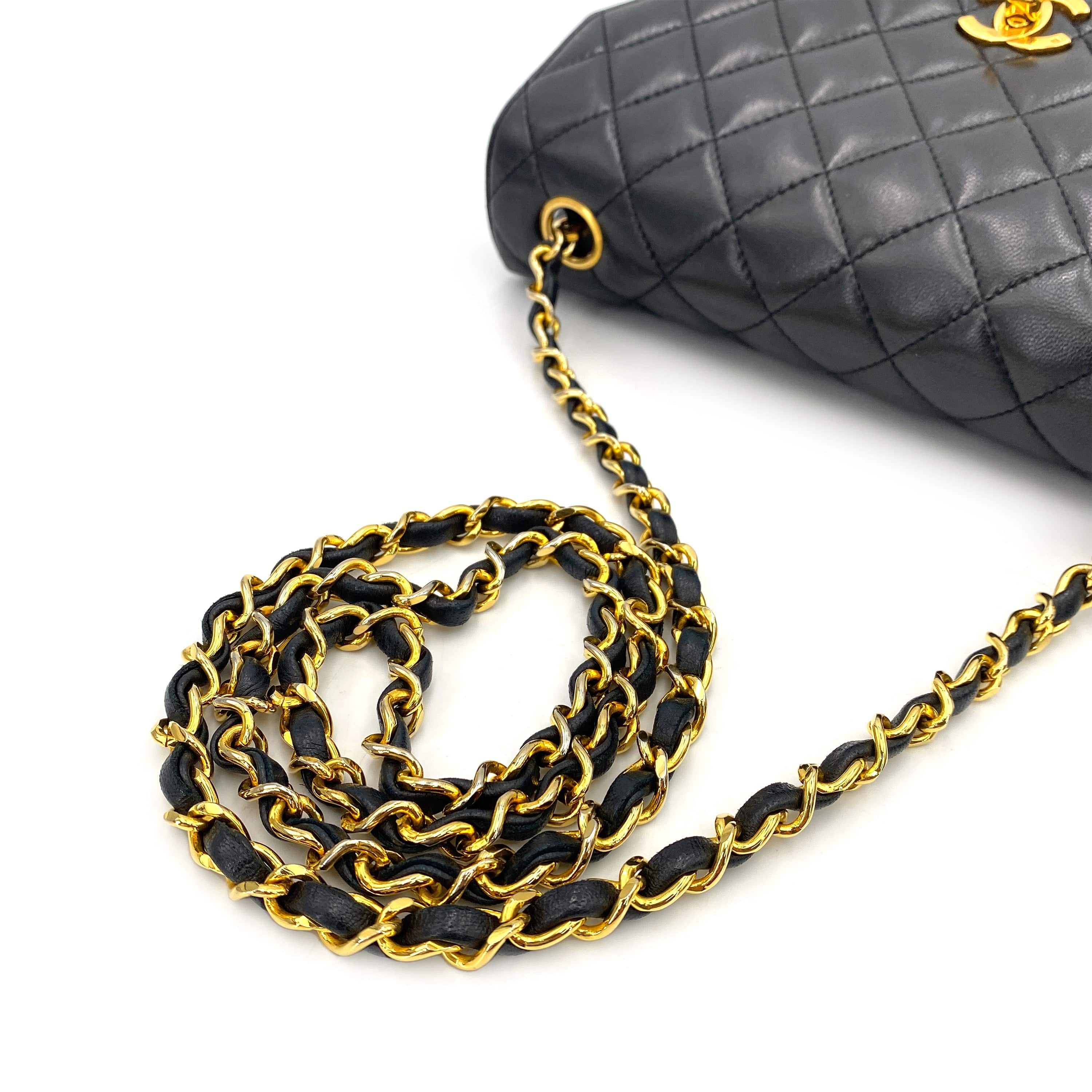 Chanel CHANEL VINTAGE HALF MOON CHAIN SHOULDER BAG BLACK LAMB SKIN 90247132