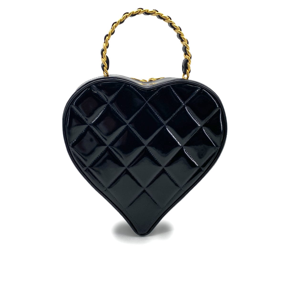 Chanel CHANEL VINTAGE HEART VANITY HAND BAG BLACK ENAMEL 90260130