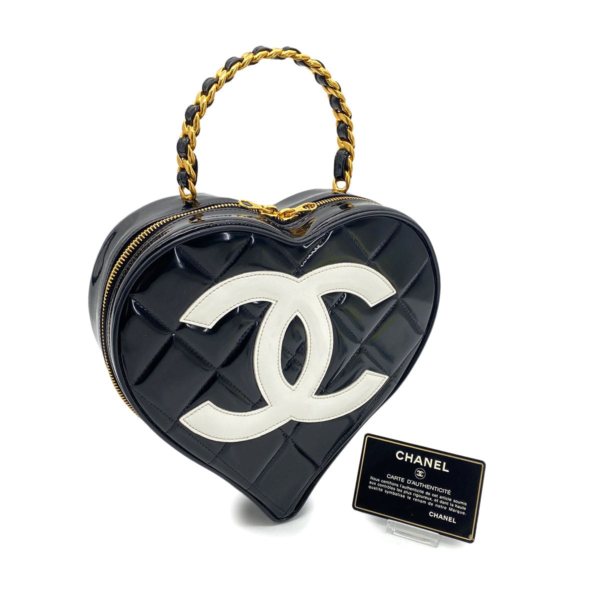 Chanel CHANEL VINTAGE HEART VANITY HAND BAG BLACK ENAMEL 90260130