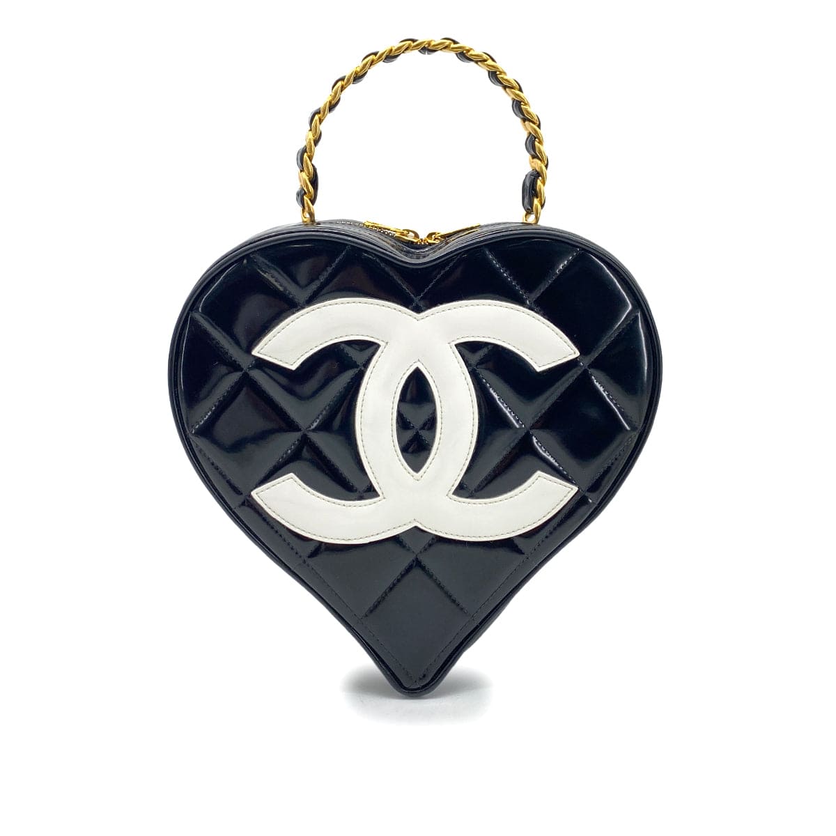Chanel CHANEL VINTAGE HEART VANITY HAND BAG BLACK ENAMEL 90260130