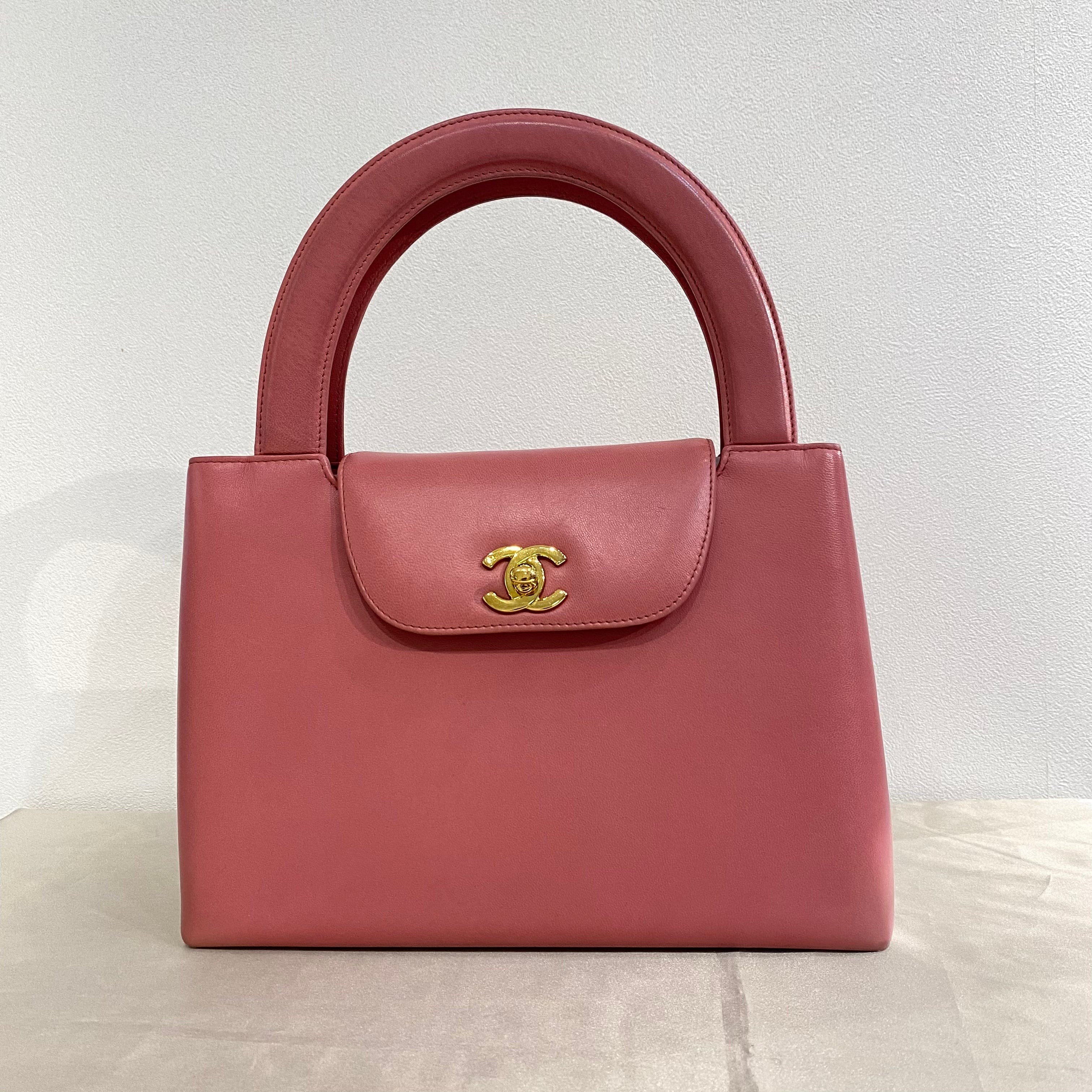 Chanel CHANEL VINTAGE KELLY TYPE HAND BAG PINK LAMB SKIN 90211254