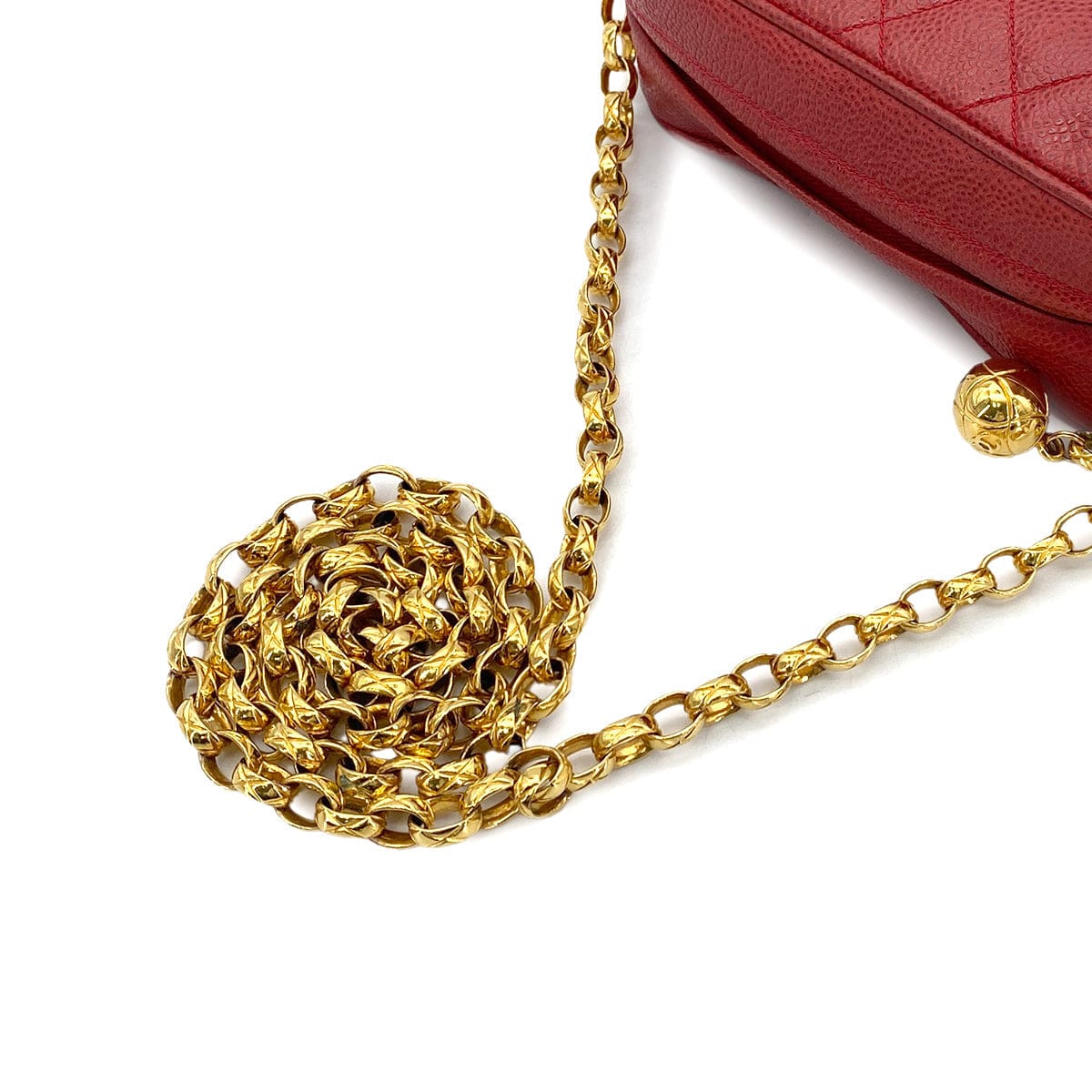 CHANEL CHANEL VINTAGE MATELASSE BIJOU CHAIN SHOULDER BAG RED CAVIAR SKIN 90270868
