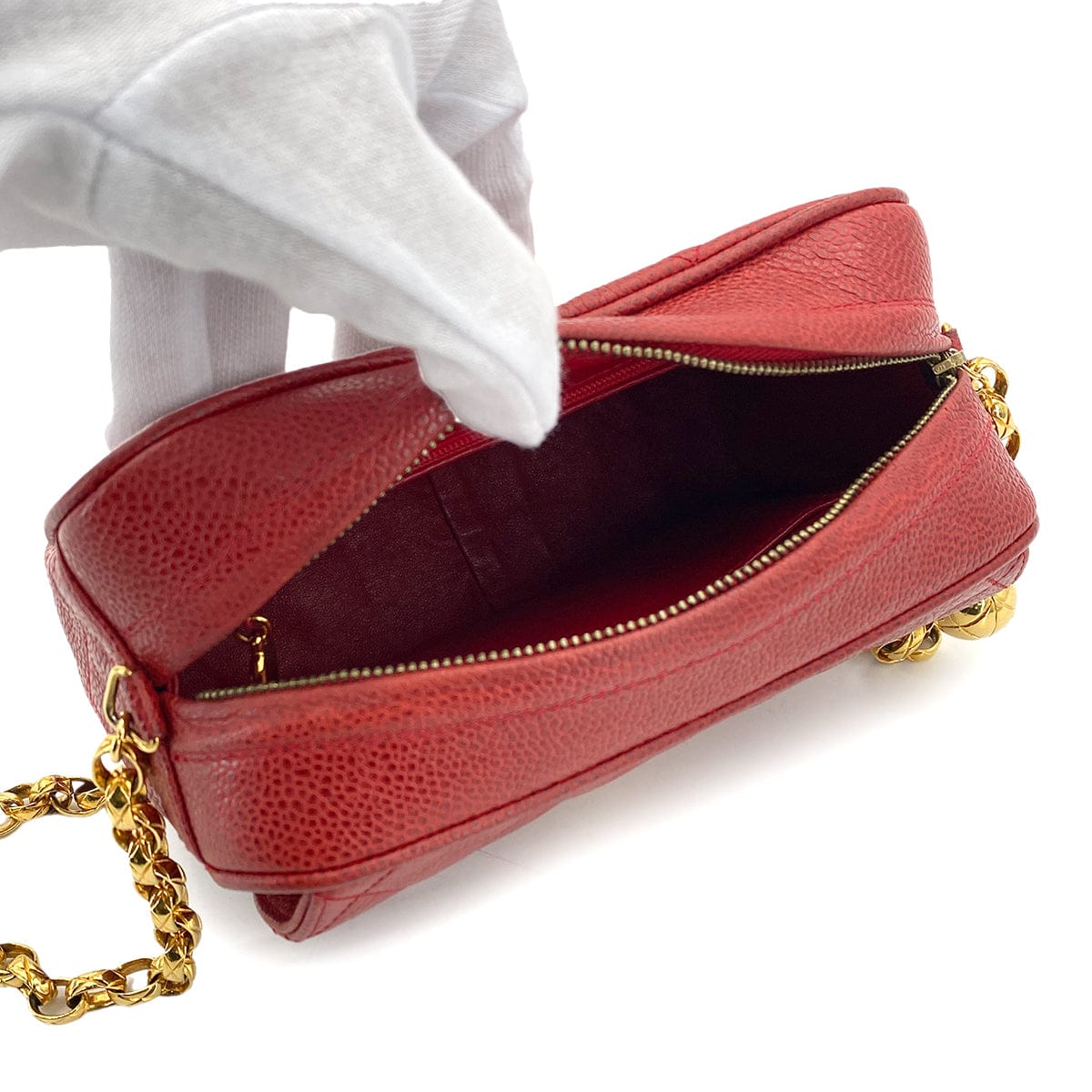 CHANEL CHANEL VINTAGE MATELASSE BIJOU CHAIN SHOULDER BAG RED CAVIAR SKIN 90270868