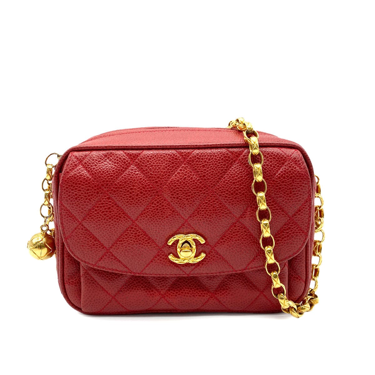CHANEL CHANEL VINTAGE MATELASSE BIJOU CHAIN SHOULDER BAG RED CAVIAR SKIN 90270868