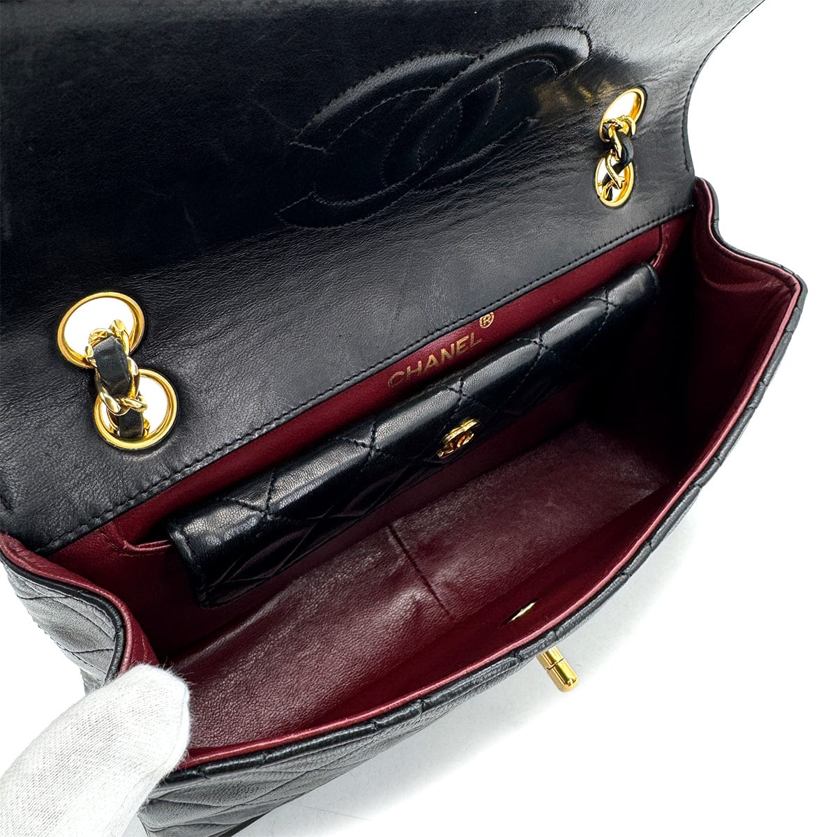 CHANEL CHANEL VINTAGE MATELASSE CHAIN SHOULDER BAG BLACK LAMB SKIN 90308992