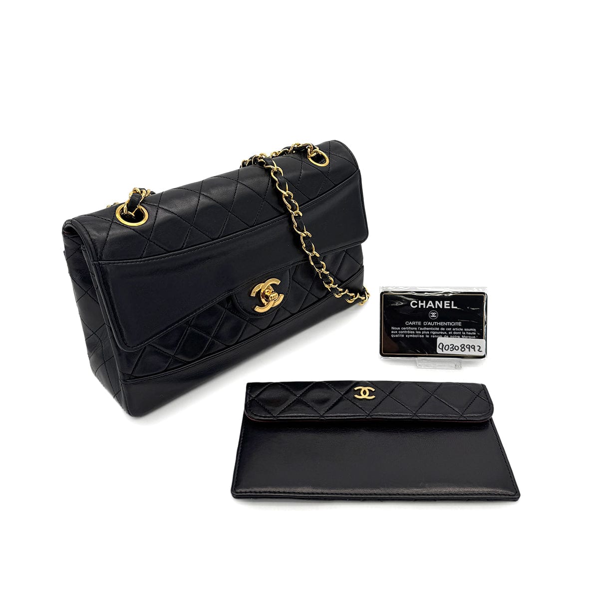 CHANEL CHANEL VINTAGE MATELASSE CHAIN SHOULDER BAG BLACK LAMB SKIN 90308992