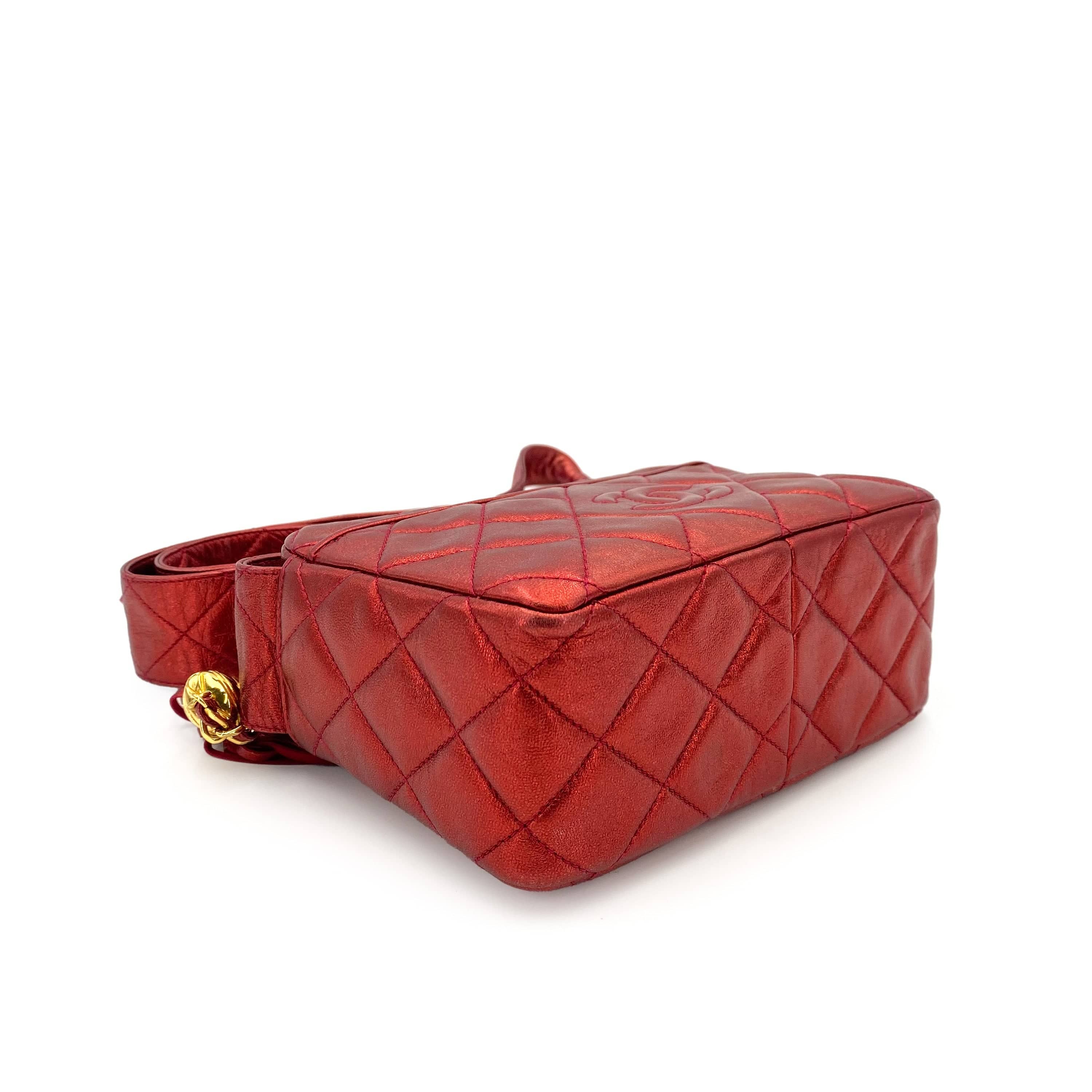 Chanel CHANEL VINTAGE MATELASSE FRINGE SHOULDER BAG METALLIC RED LAMB SKIN 90243230