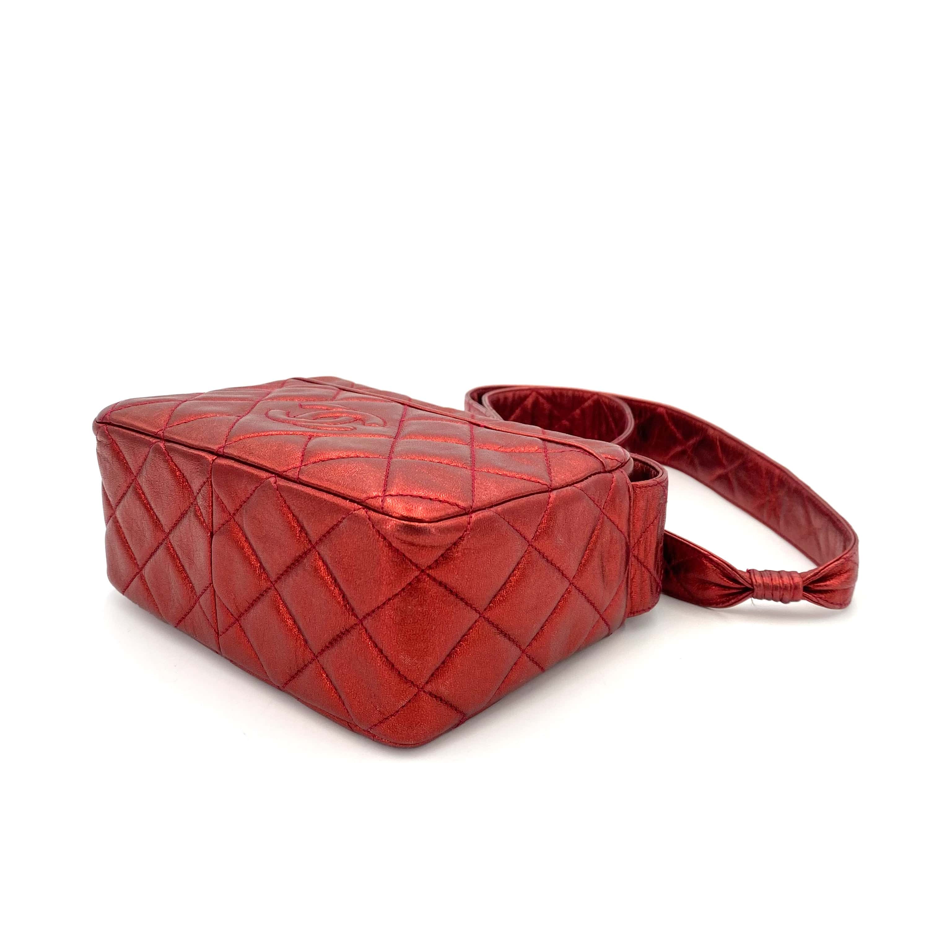 Chanel CHANEL VINTAGE MATELASSE FRINGE SHOULDER BAG METALLIC RED LAMB SKIN 90243230