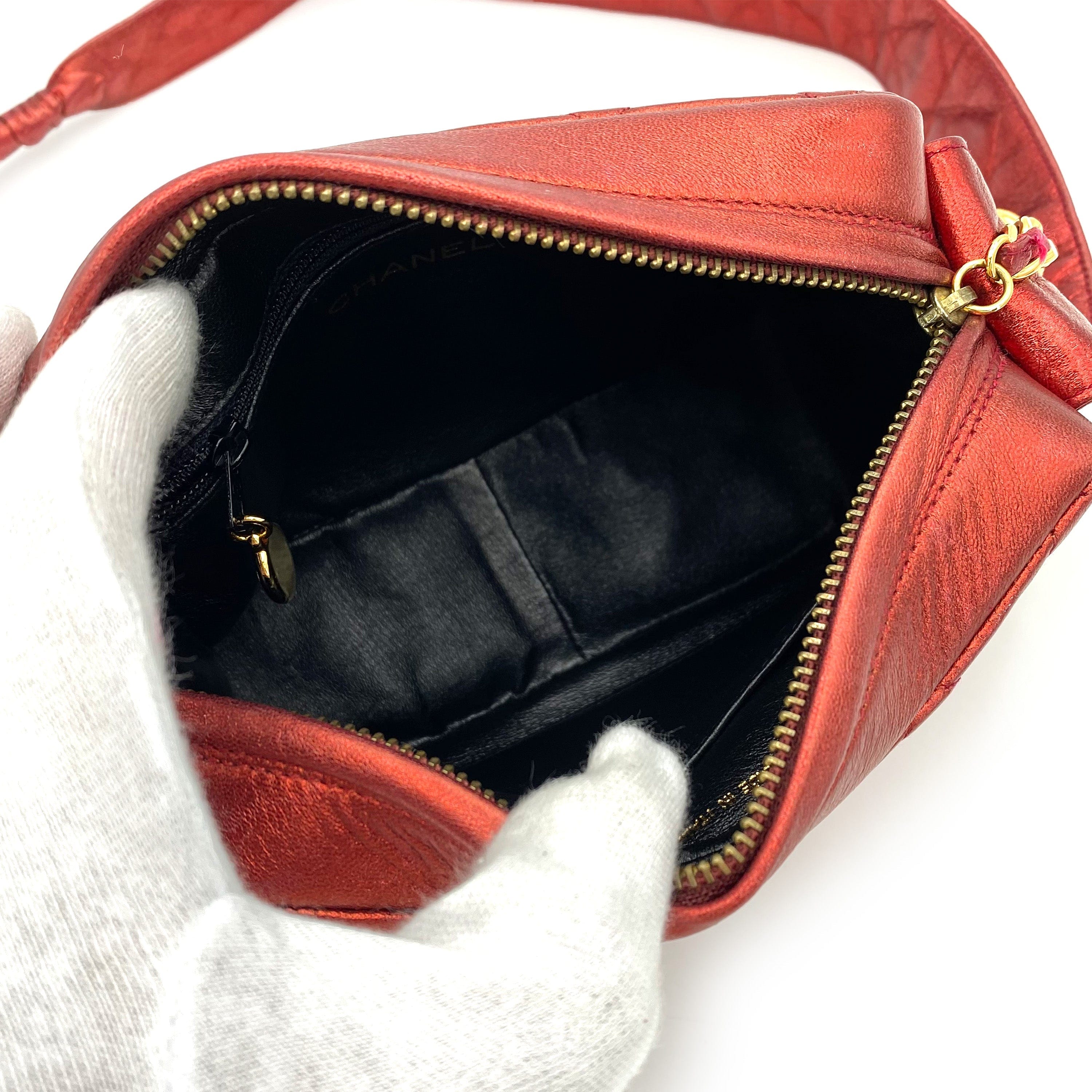 Chanel CHANEL VINTAGE MATELASSE FRINGE SHOULDER BAG METALLIC RED LAMB SKIN 90243230