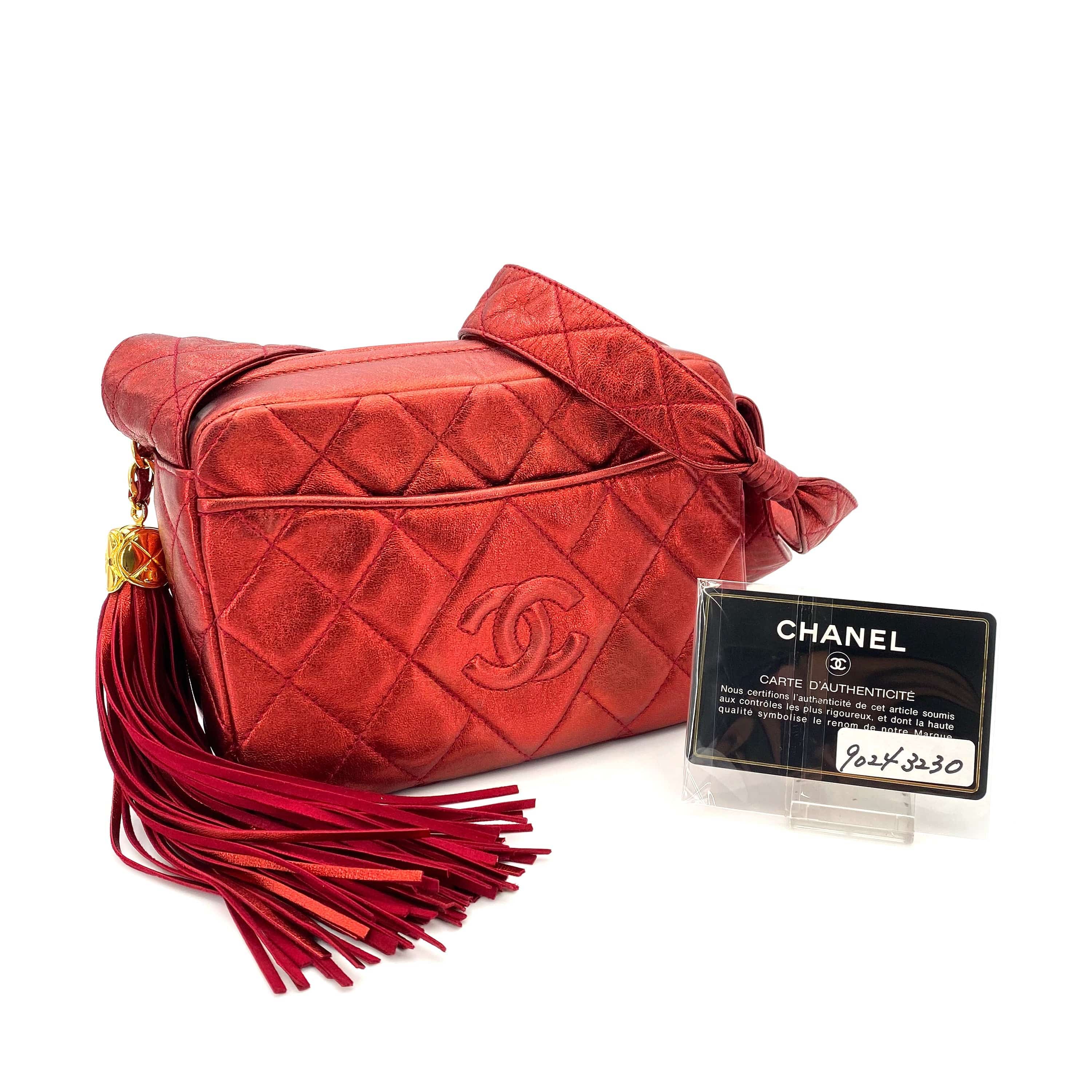 Chanel CHANEL VINTAGE MATELASSE FRINGE SHOULDER BAG METALLIC RED LAMB SKIN 90243230