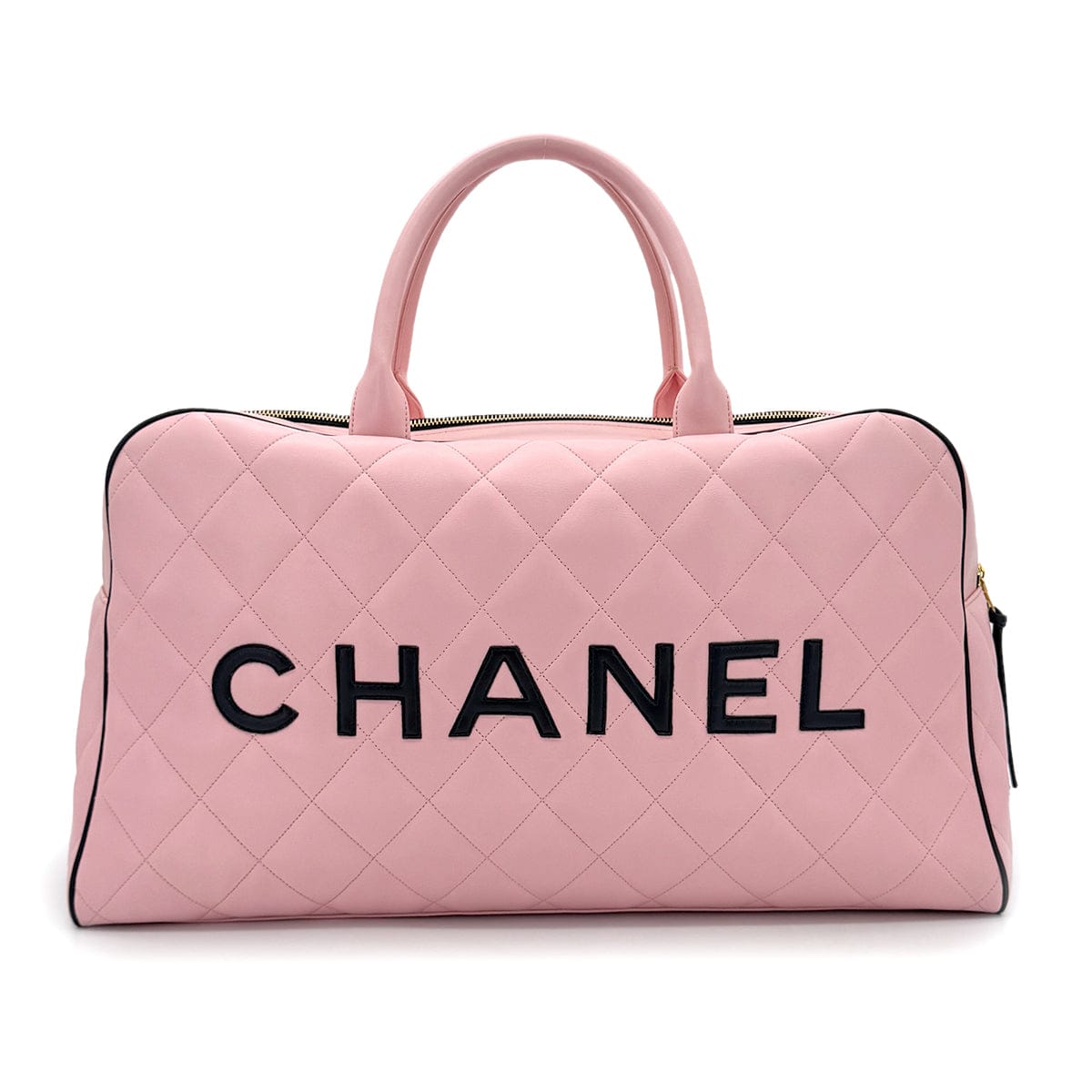 CHANEL CHANEL VINTAGE MATELASSE LOGO BOSTON HAND BAG PINK BLACK LAMB SKIN 90289079