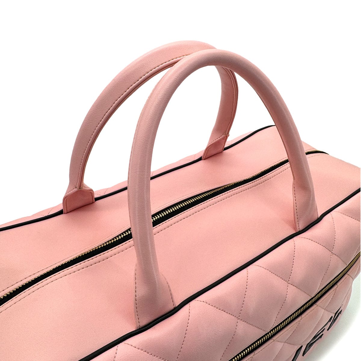 CHANEL CHANEL VINTAGE MATELASSE LOGO BOSTON HAND BAG PINK BLACK LAMB SKIN 90289079