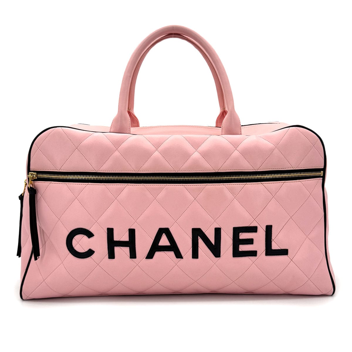 CHANEL CHANEL VINTAGE MATELASSE LOGO BOSTON HAND BAG PINK BLACK LAMB SKIN 90289079